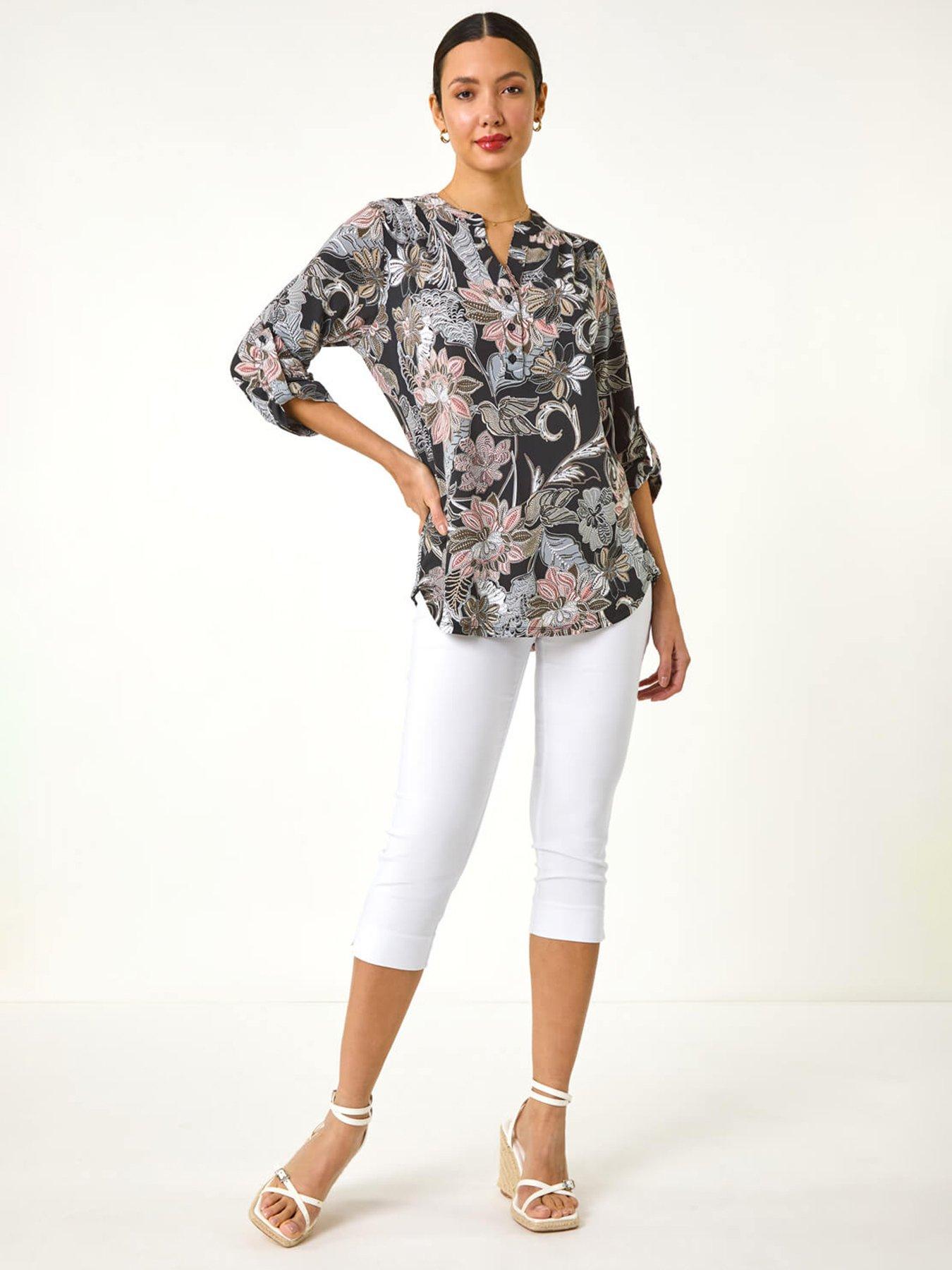  image of roman-floral-print-pleated-shirt-pink