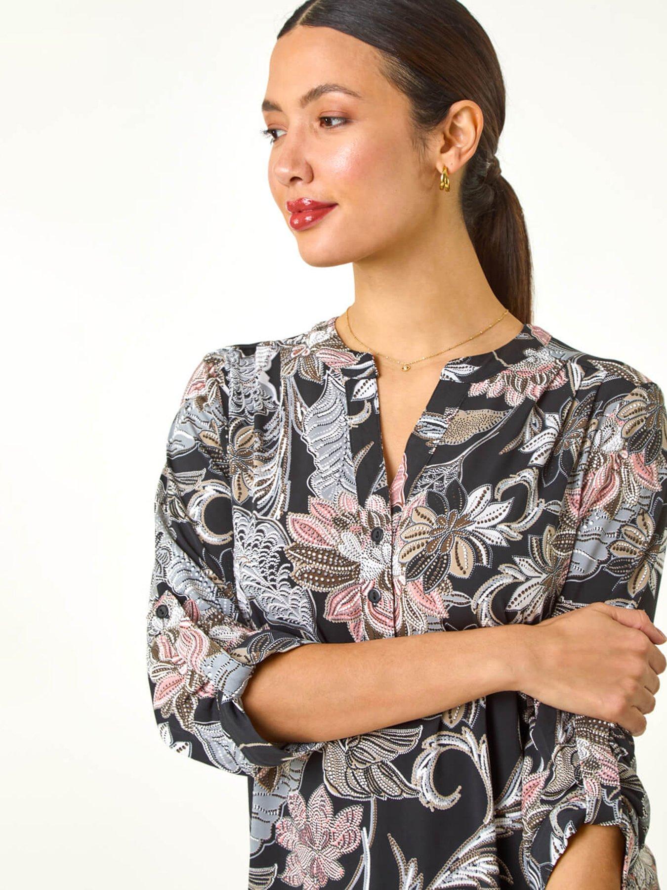  image of roman-floral-print-pleated-shirt-pink