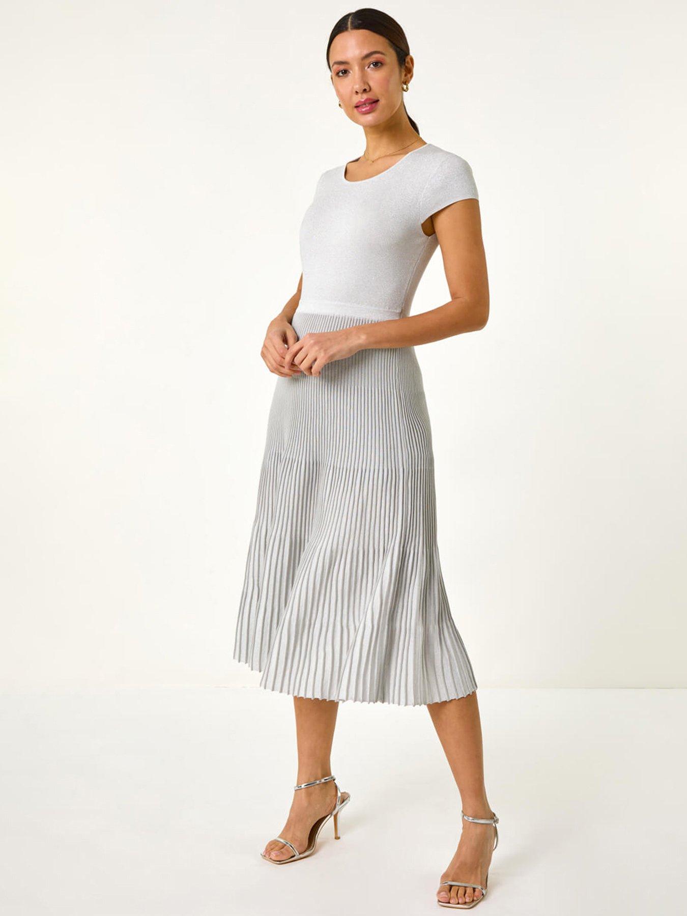 undefined Shimmer Knit Pleated Dress - Grey
