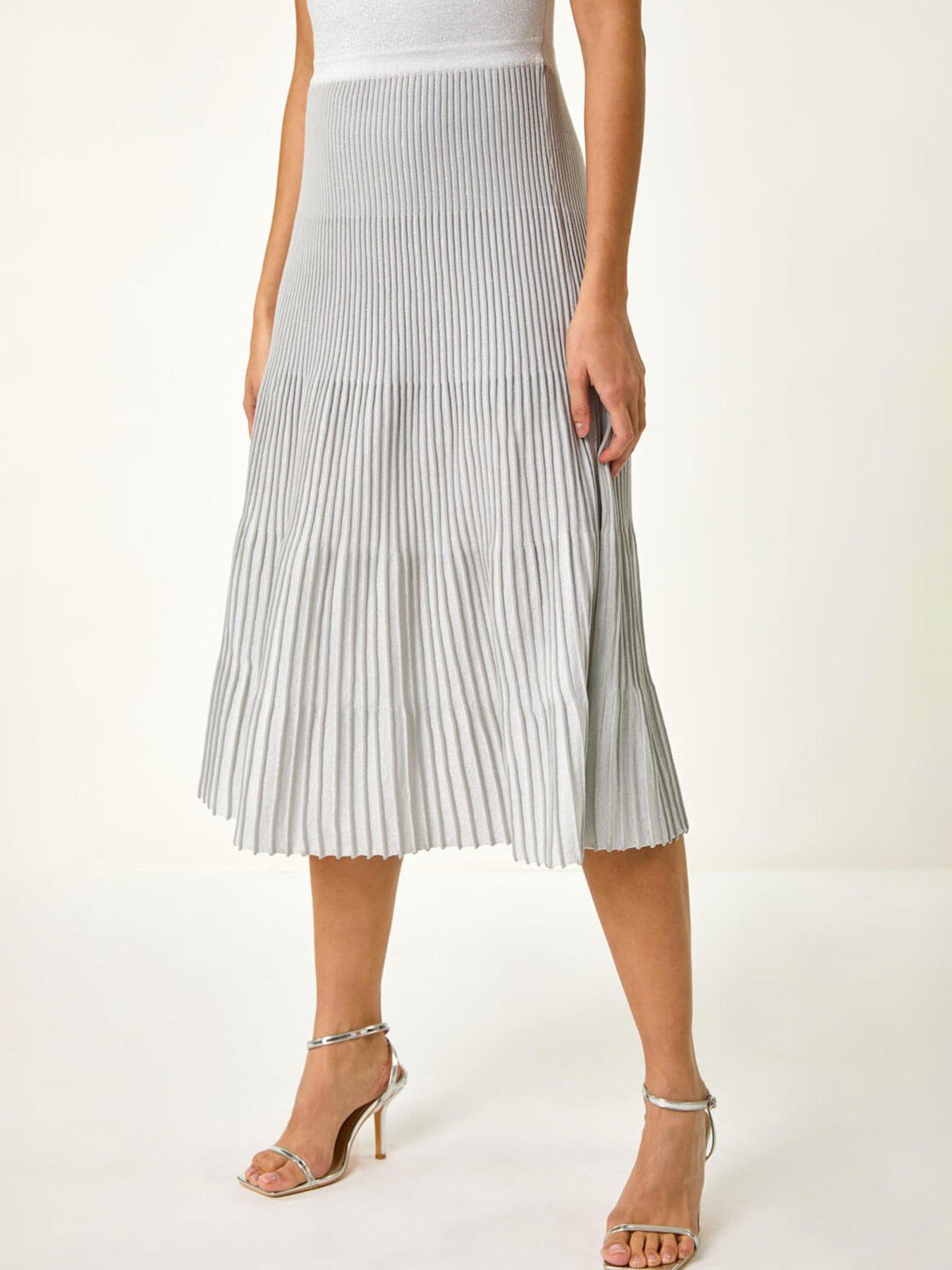 Image 5 of 5 of Roman Shimmer Knit Pleated Dress - Grey