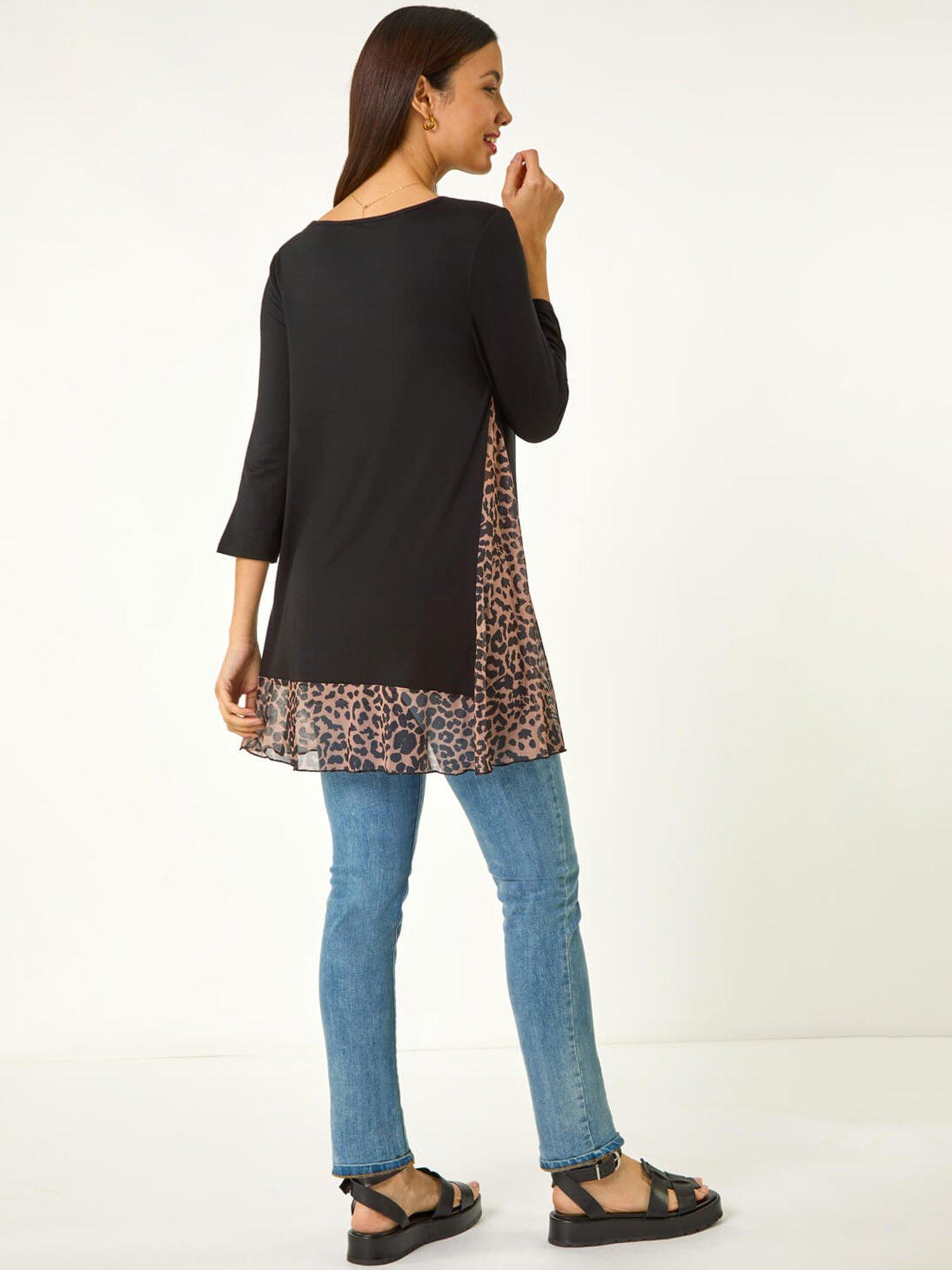 Image 2 of 5 of Roman Animal Print Mesh Hem Tunic - Natural