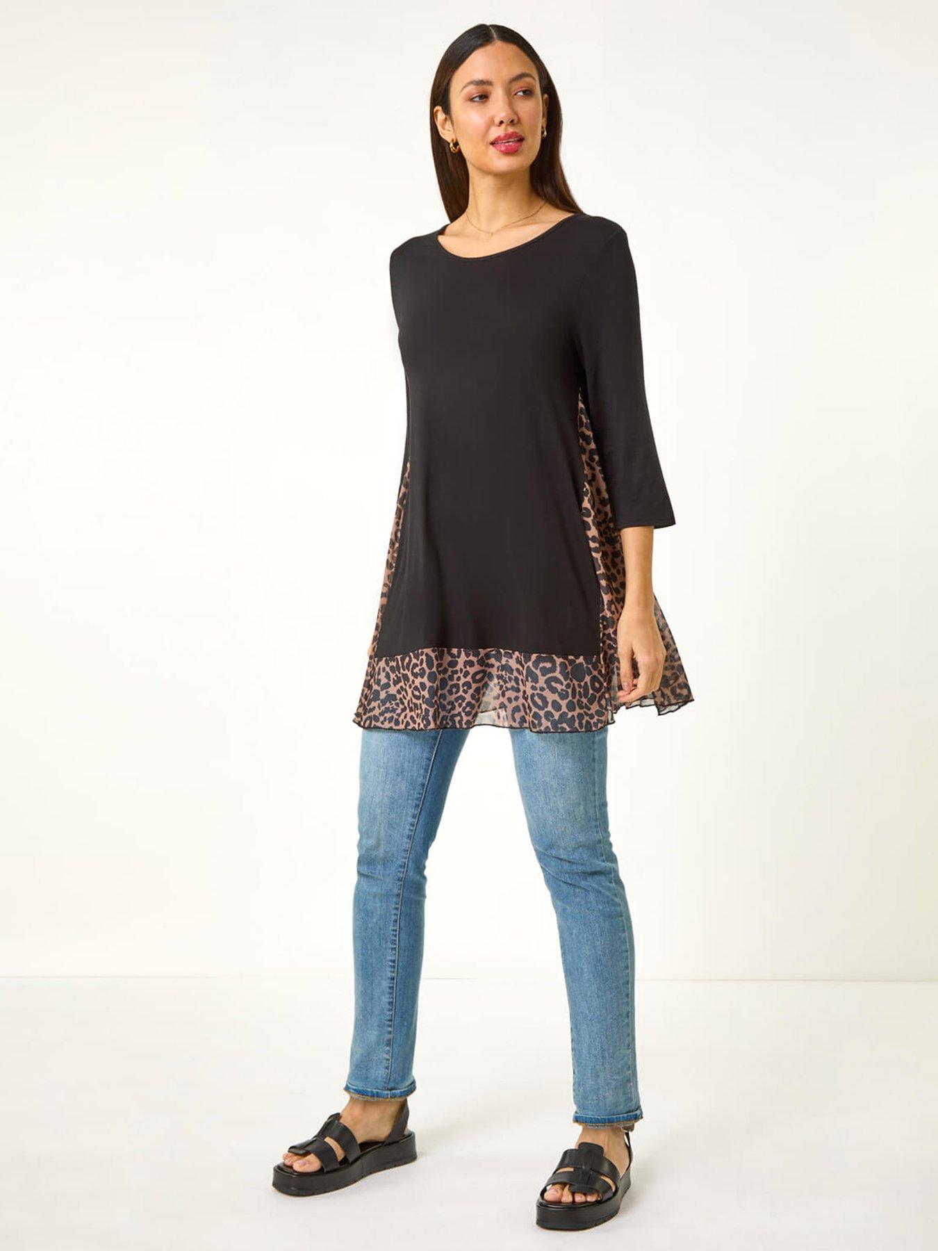 Image 3 of 5 of Roman Animal Print Mesh Hem Tunic - Natural