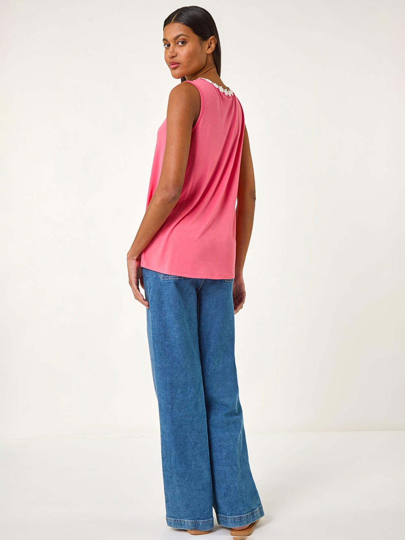 Image 2 of 5 of Roman Daisy Neck Trim Vest Top - Orange