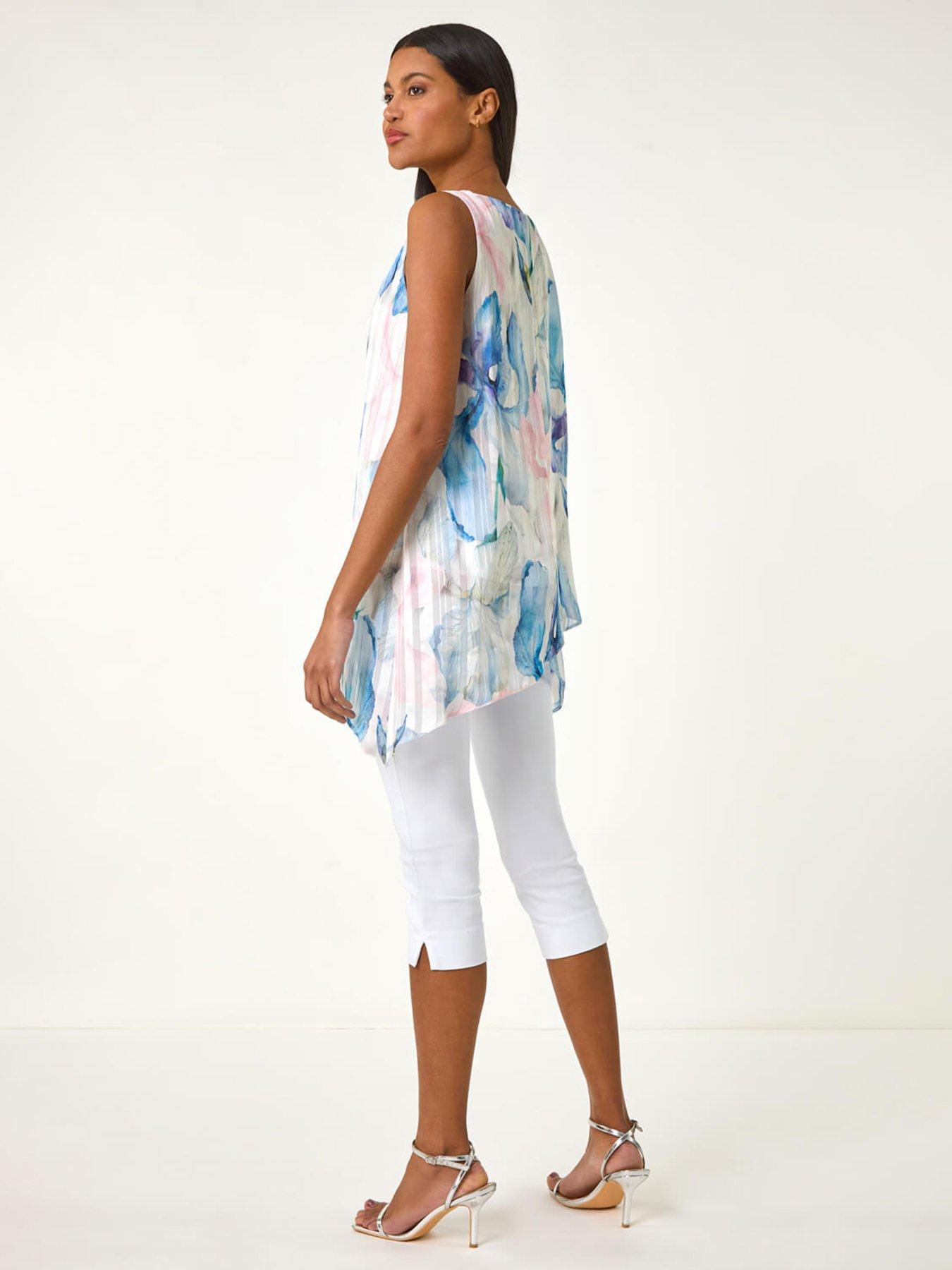  image of roman-floral-print-layered-tunic-top-blue