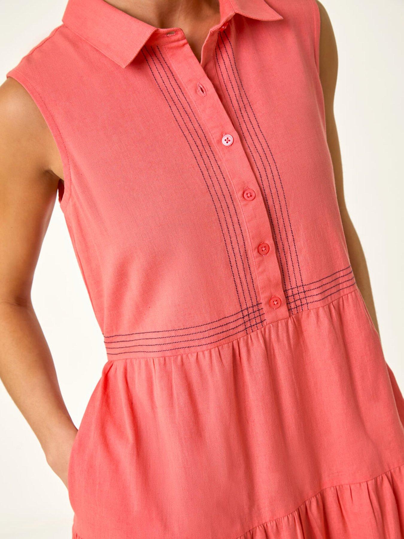  image of roman-petite-cotton-pocket-tiered-midi-dress-pink