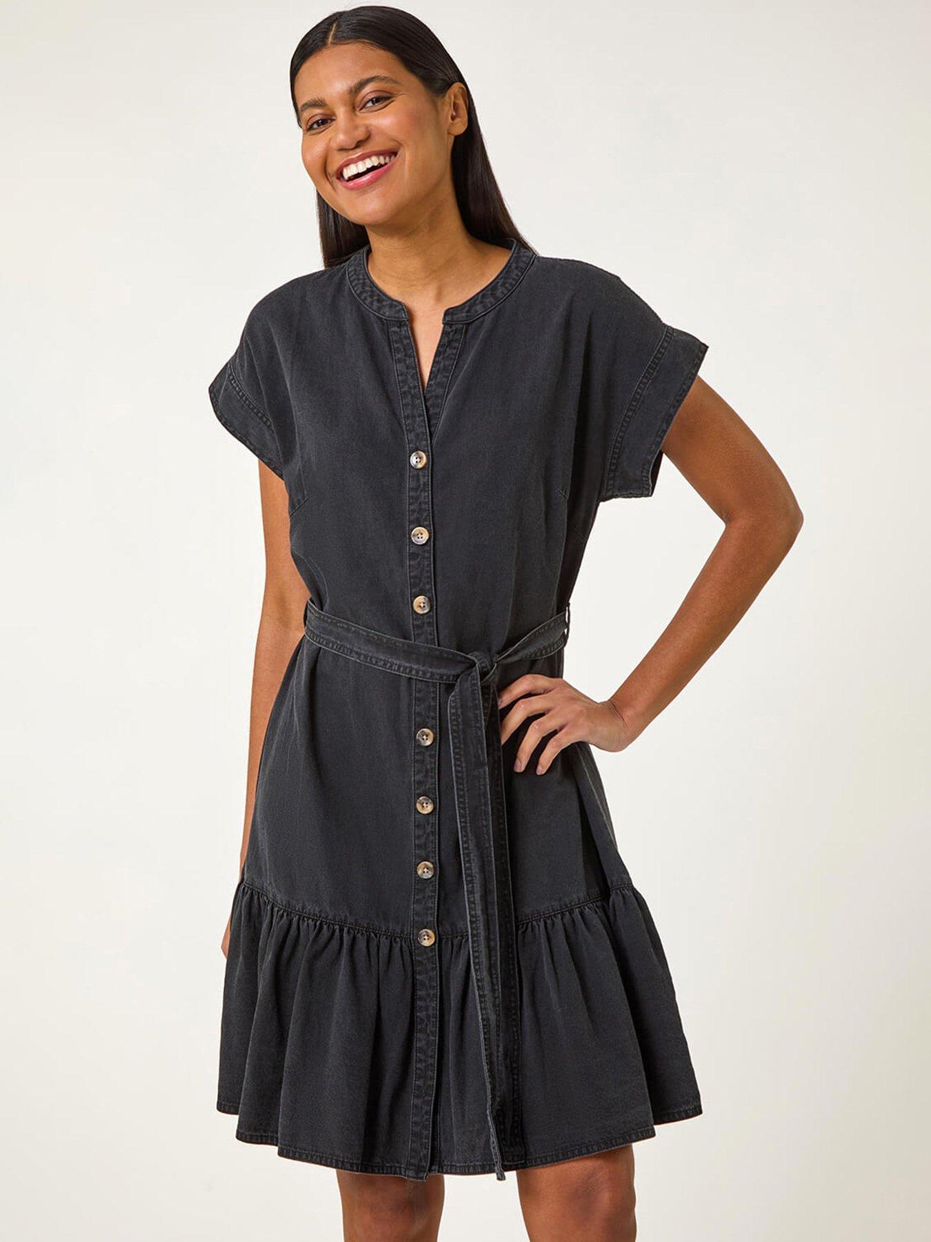 roman-denim-tiered-shirt-dress-black