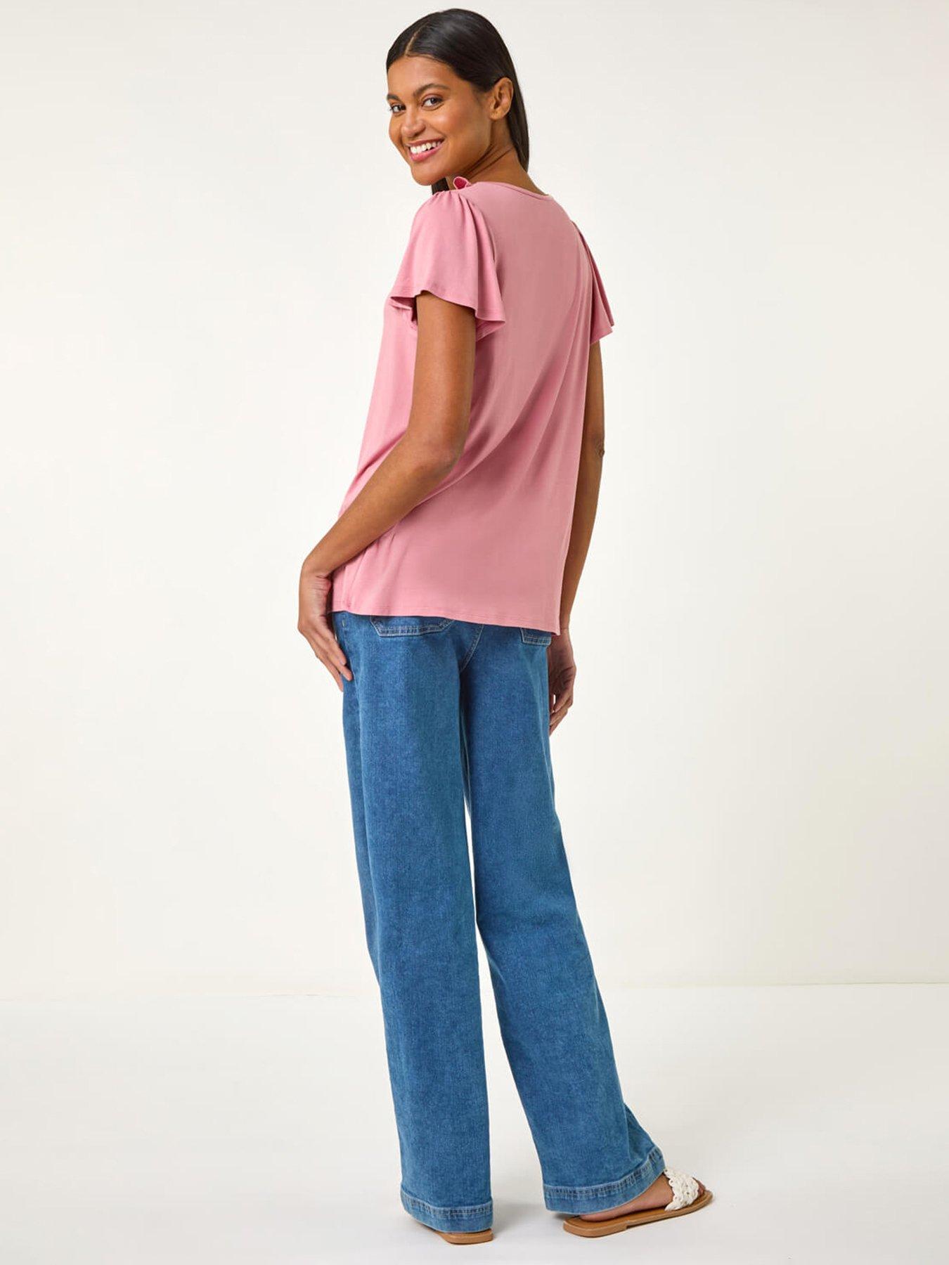 Image 2 of 5 of Roman Ruffle Front Stretch Top - Pink