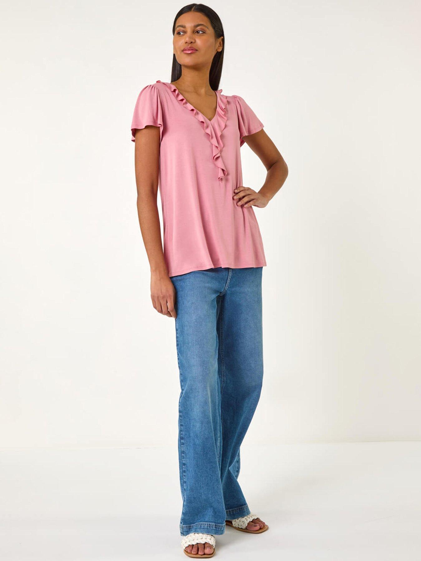 Image 3 of 5 of Roman Ruffle Front Stretch Top - Pink