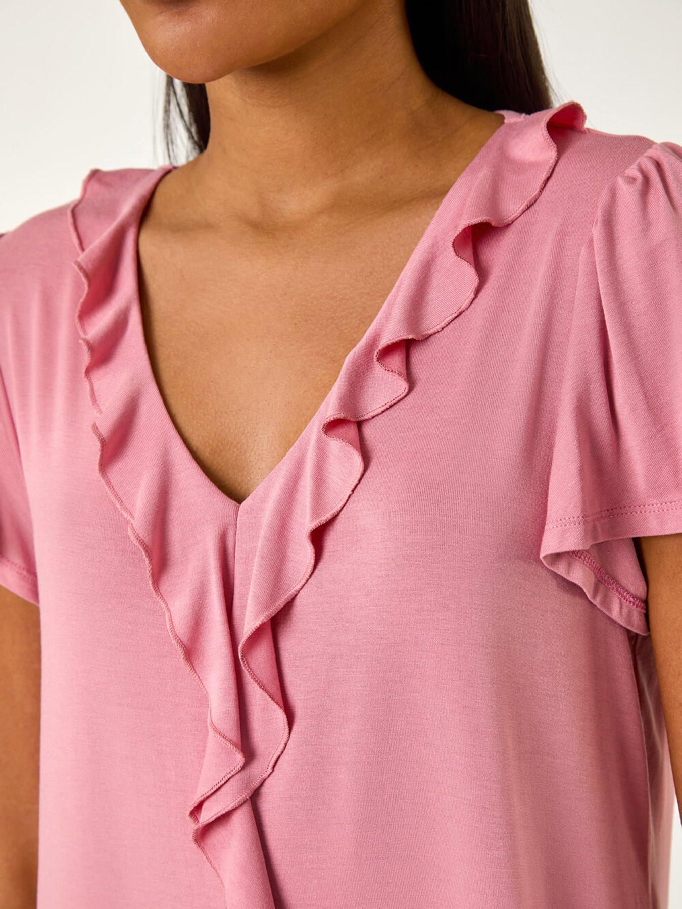 Image 4 of 5 of Roman Ruffle Front Stretch Top - Pink
