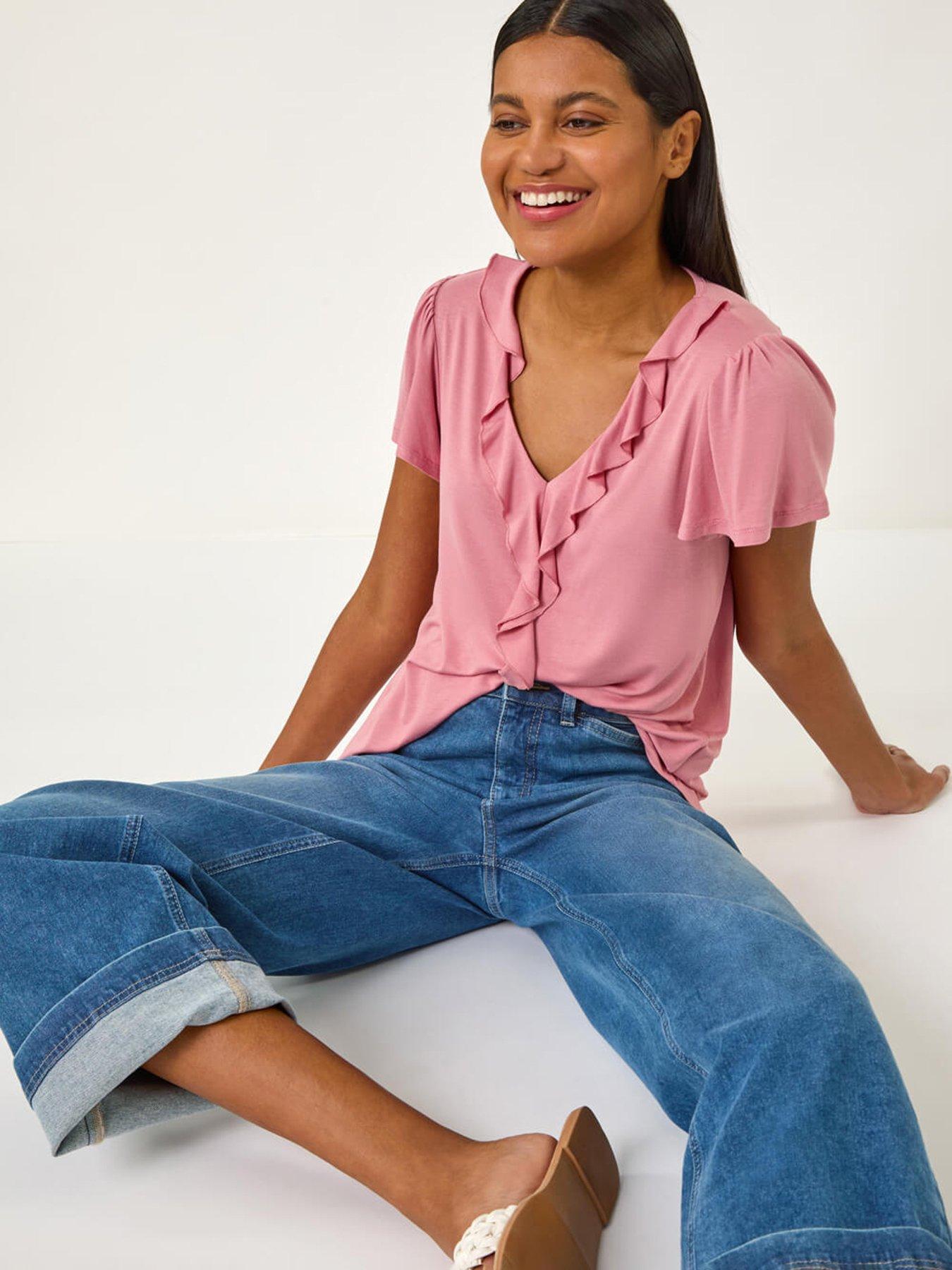 Image 5 of 5 of Roman Ruffle Front Stretch Top - Pink