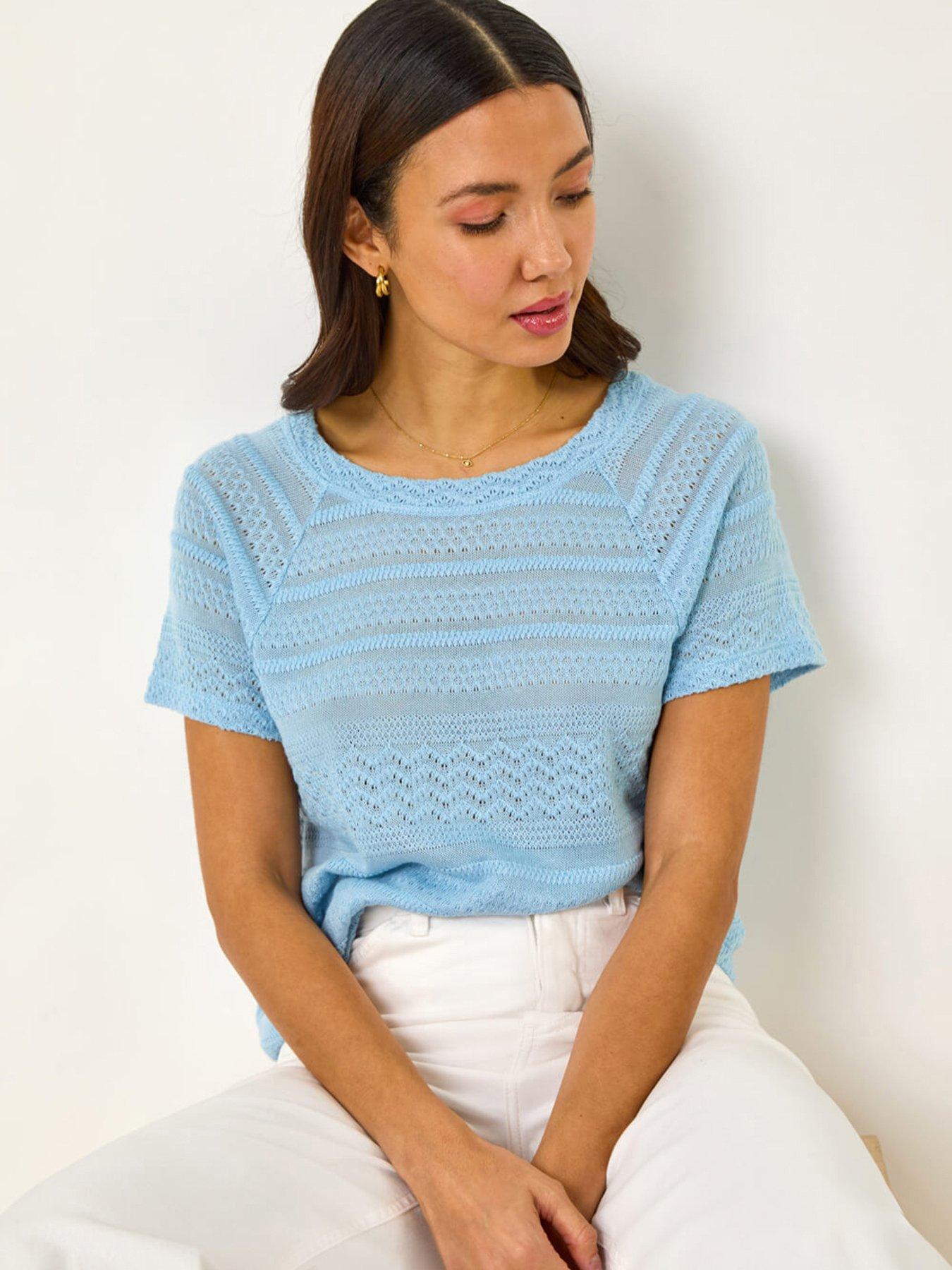 undefined Crochet Knit Top - Blue