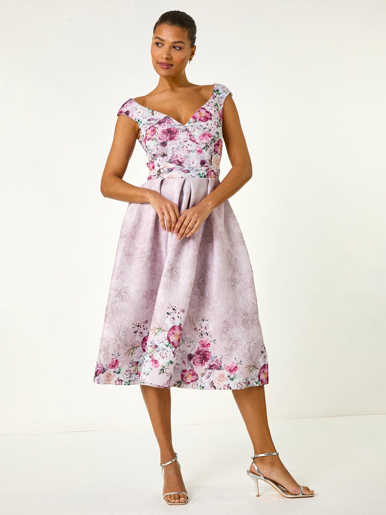 Image 1 of 5 of Roman Sweetheart Floral Midi Dress - Pink