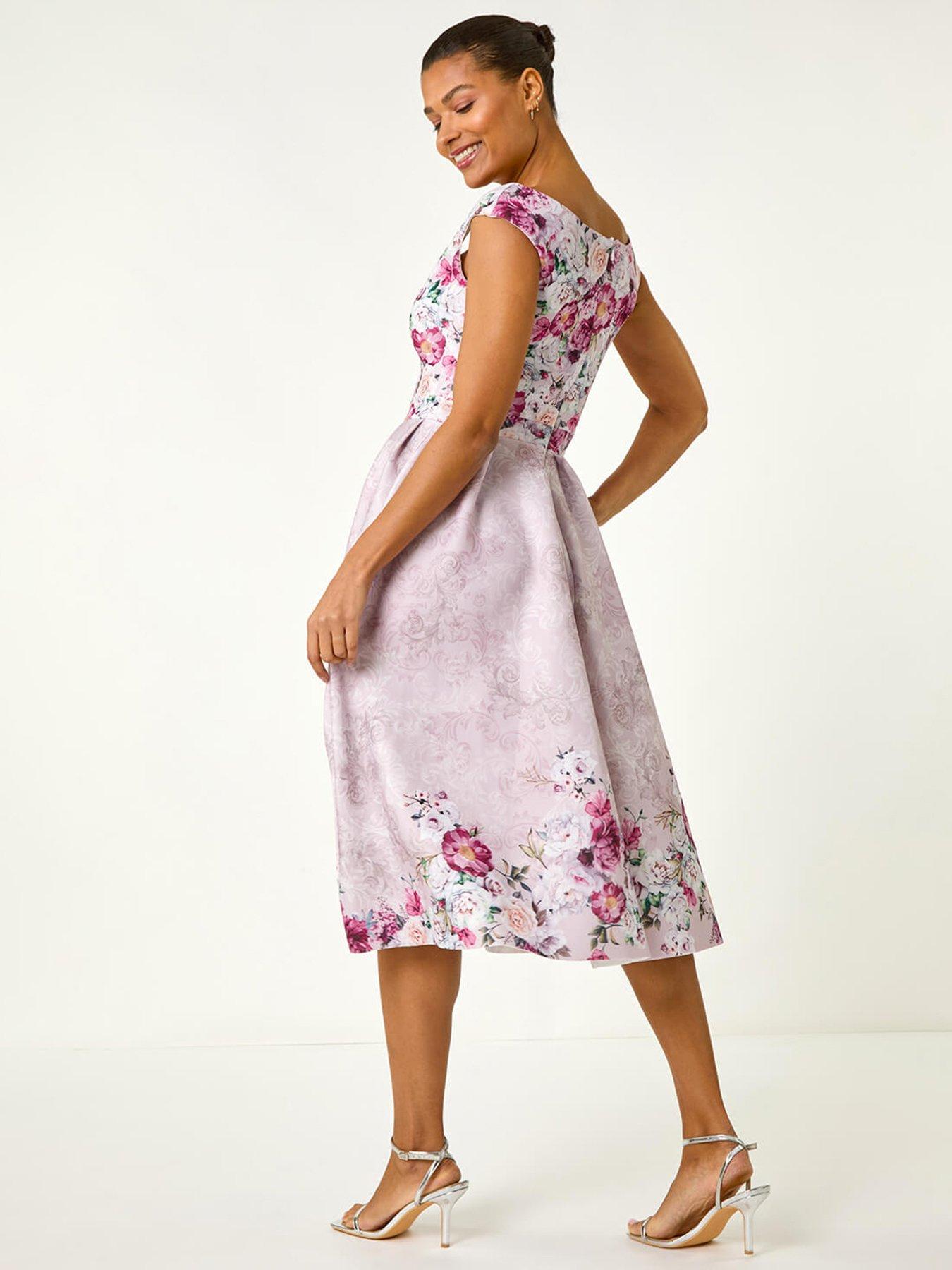 Image 2 of 5 of Roman Sweetheart Floral Midi Dress - Pink