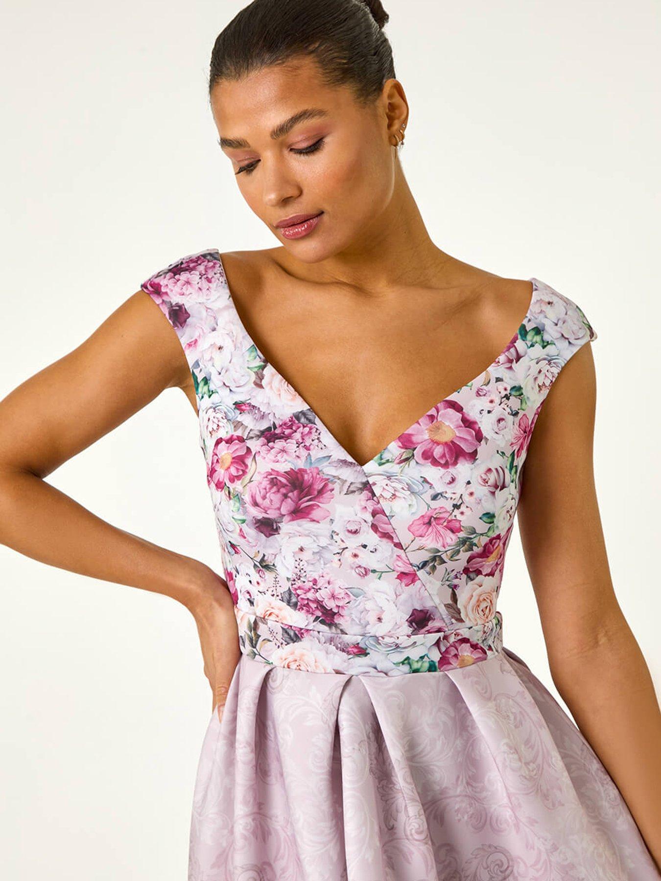 Image 4 of 5 of Roman Sweetheart Floral Midi Dress - Pink