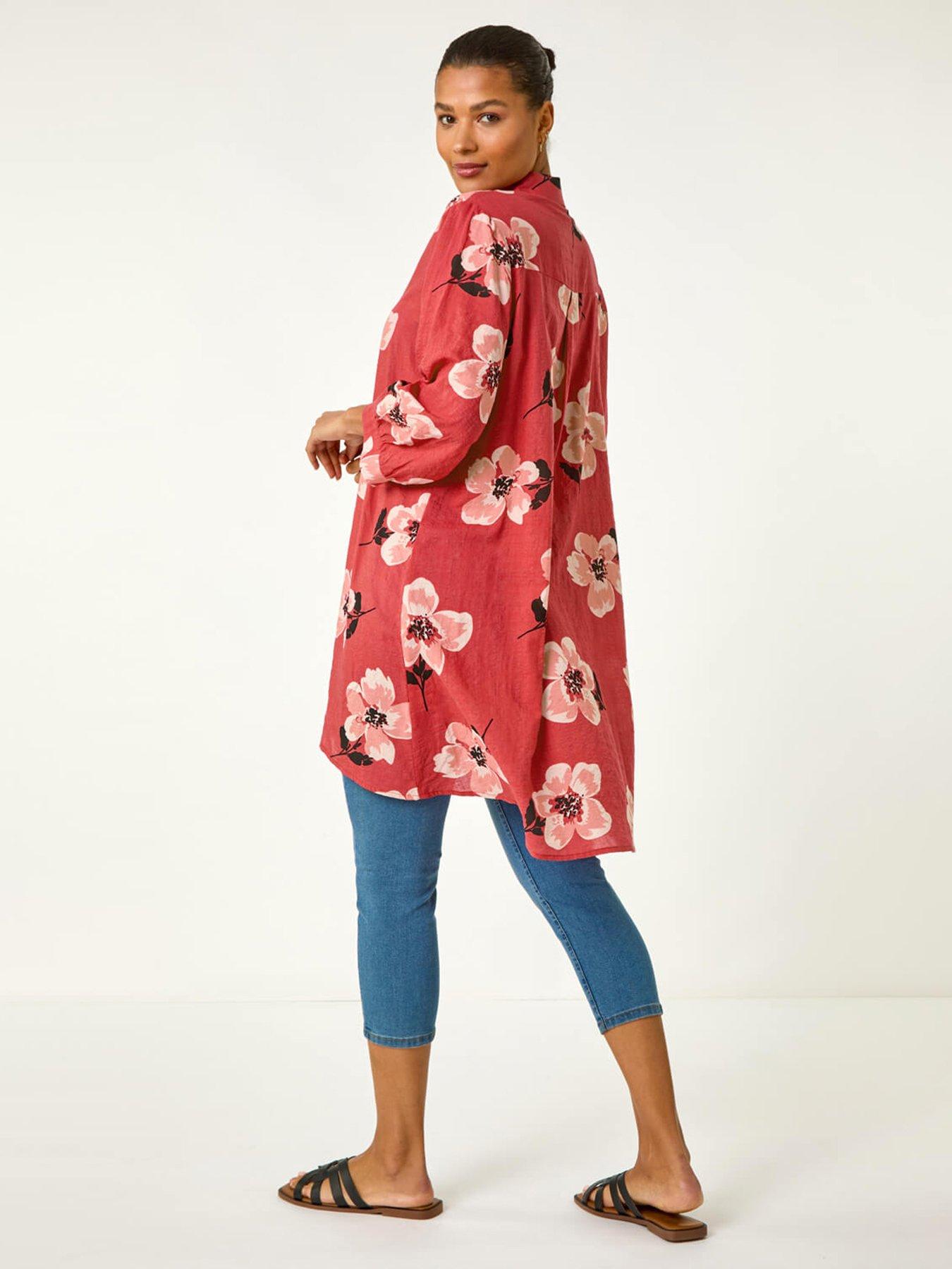 Image 2 of 5 of Roman Longline Floral Print Blouse - Red