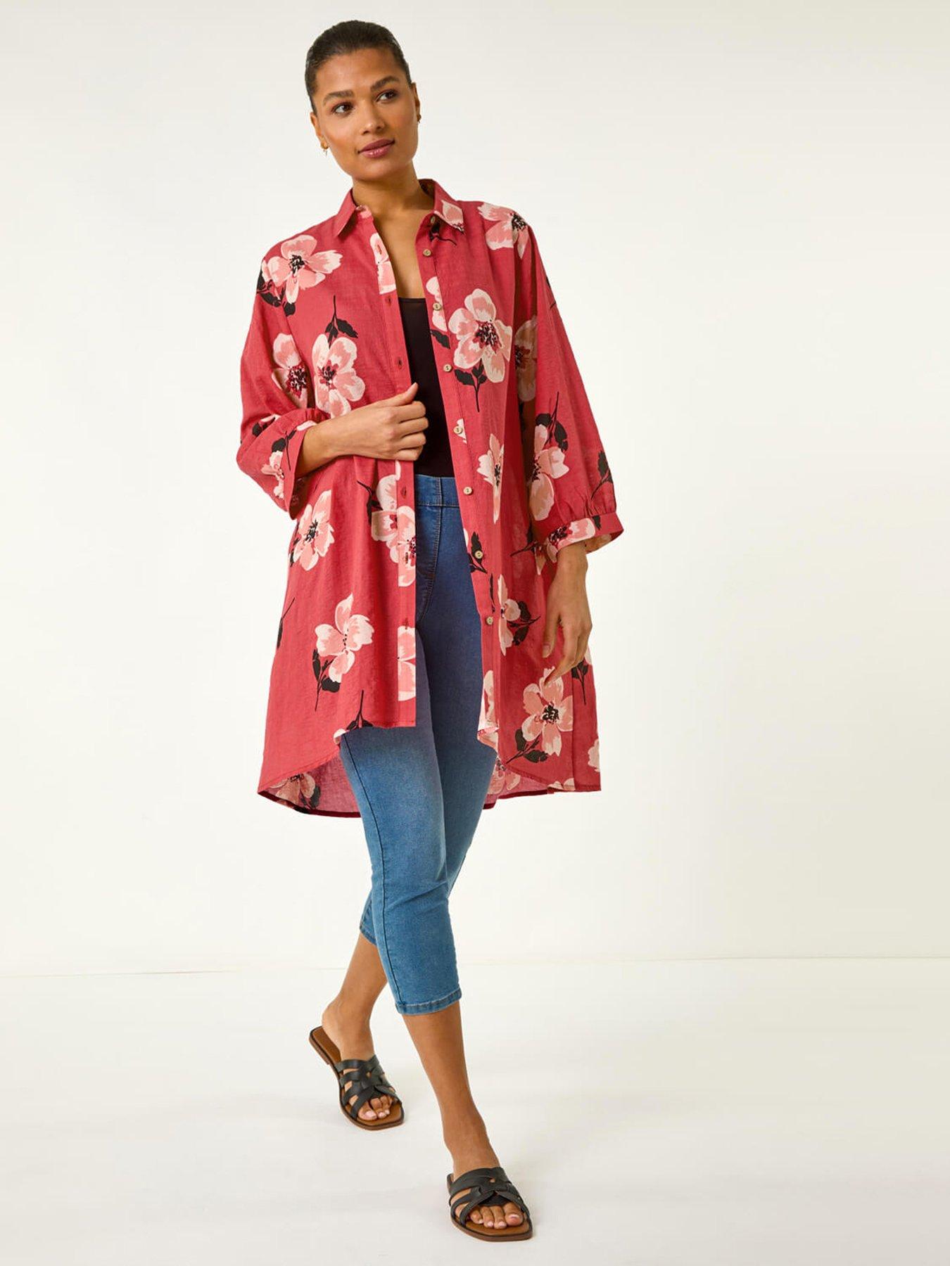 Image 3 of 5 of Roman Longline Floral Print Blouse - Red