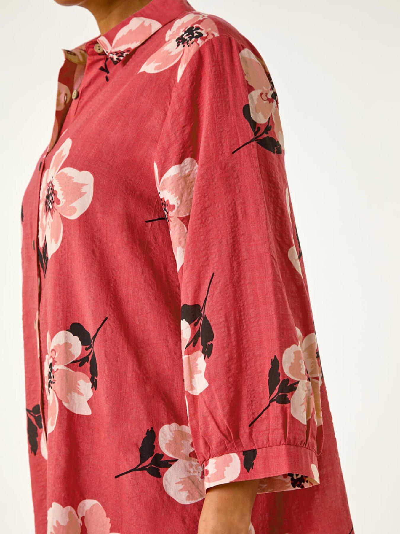 Image 5 of 5 of Roman Longline Floral Print Blouse - Red