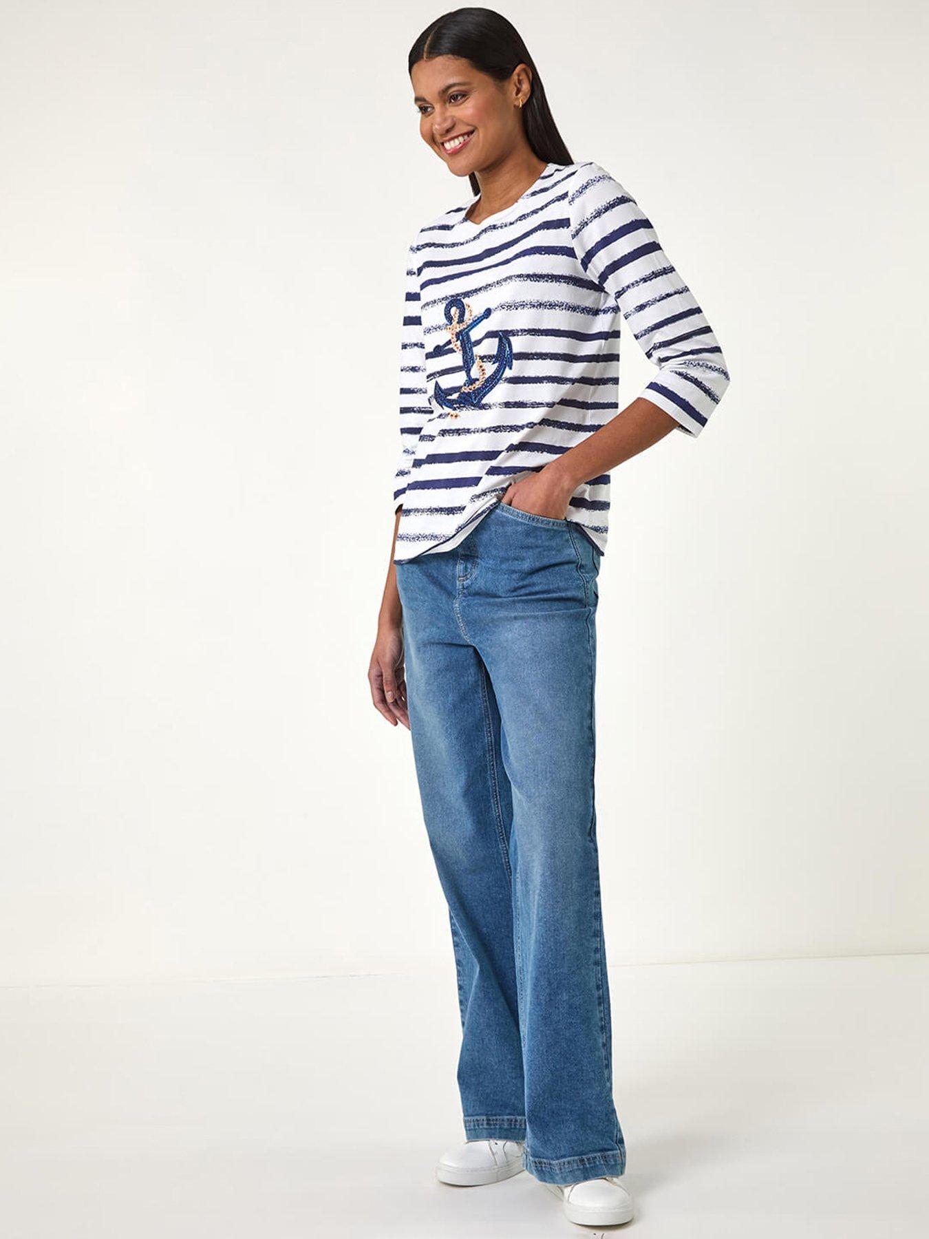 Image 3 of 5 of Roman Anchor Striped Hotfix Top - Blue
