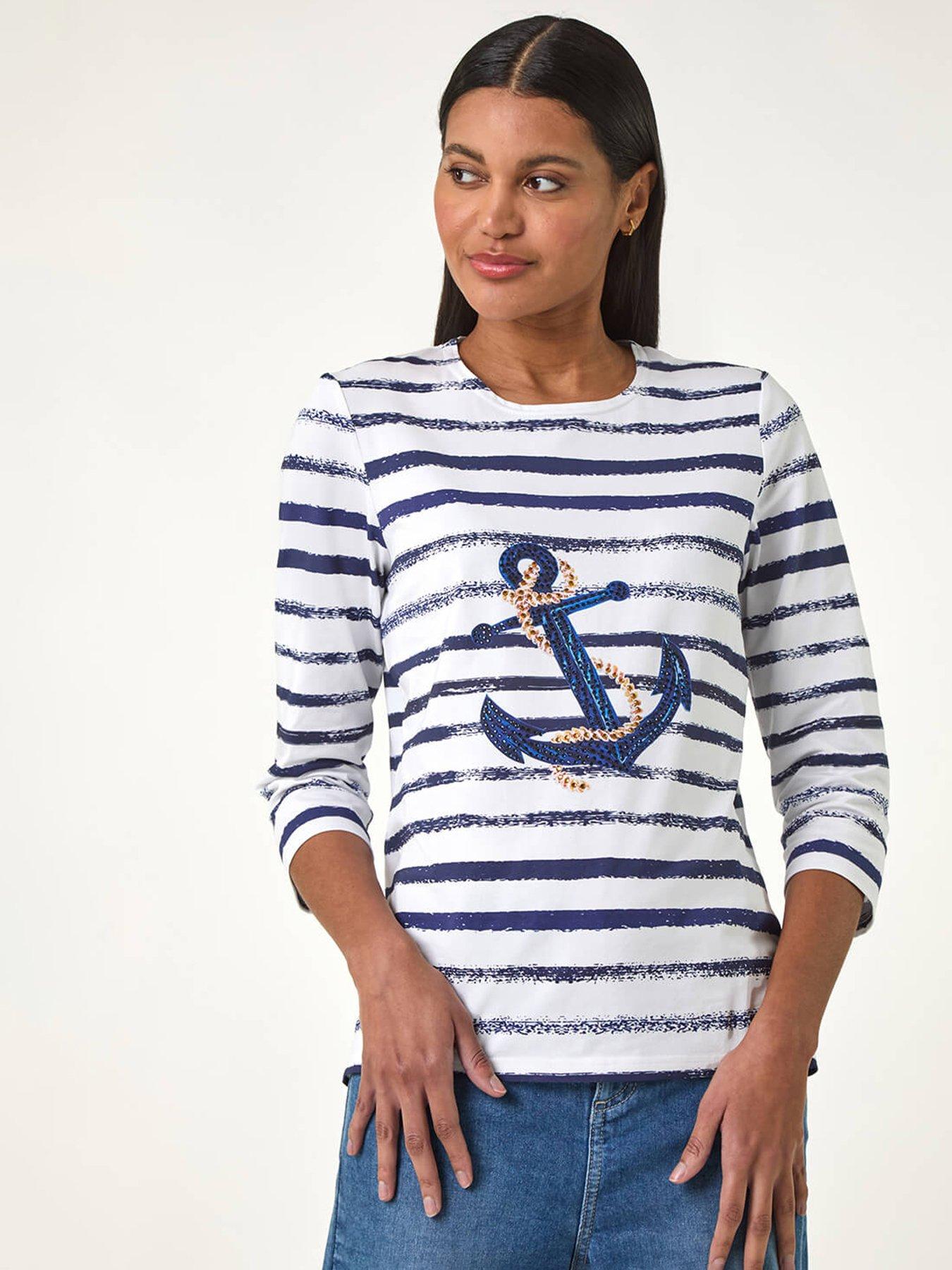Image 4 of 5 of Roman Anchor Striped Hotfix Top - Blue