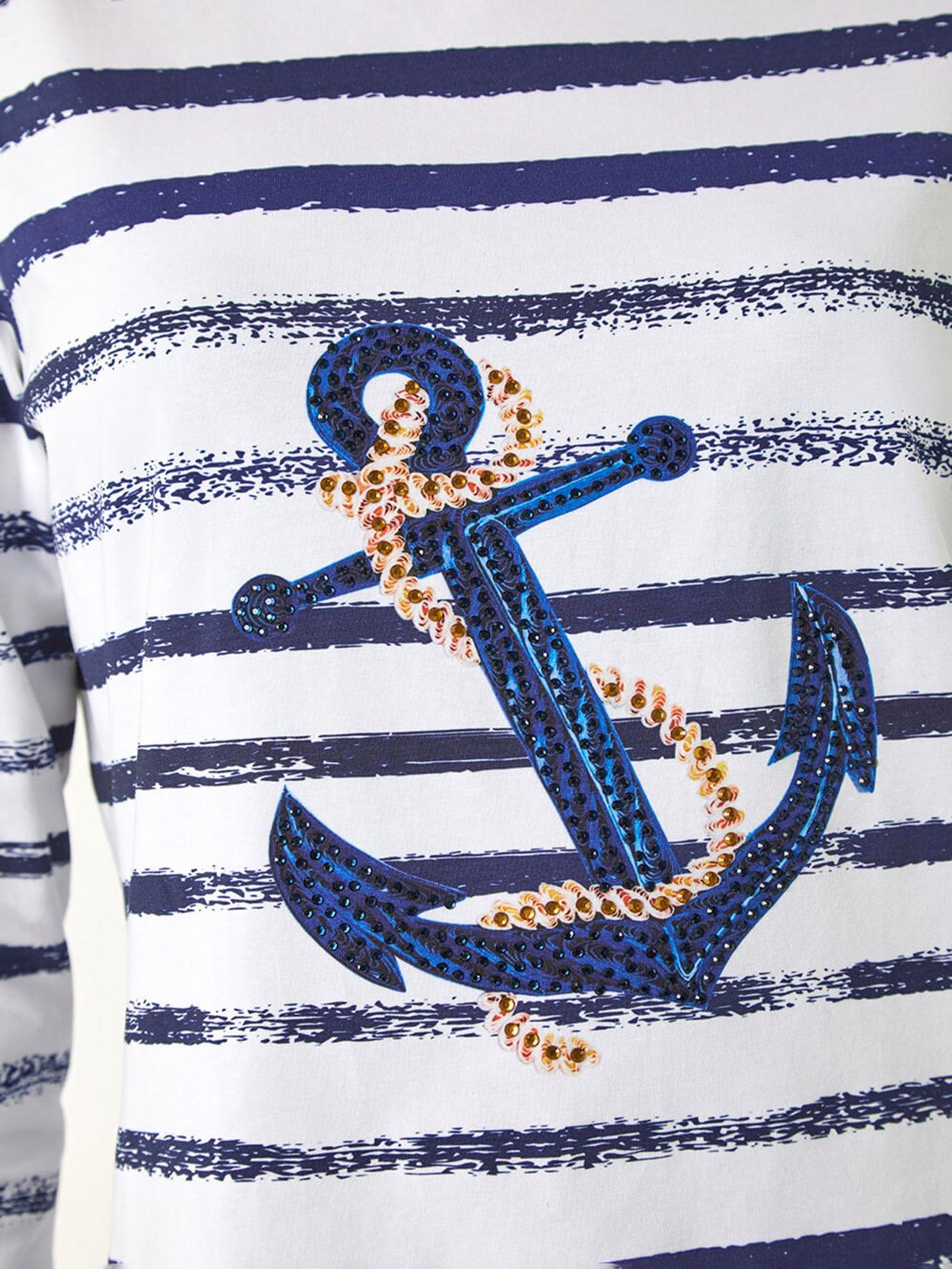 Image 5 of 5 of Roman Anchor Striped Hotfix Top - Blue