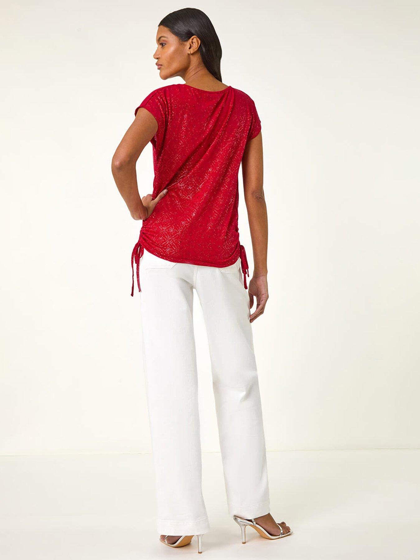 Image 2 of 5 of Roman Sparkle Cowl Neck Tie Side Top - Red
