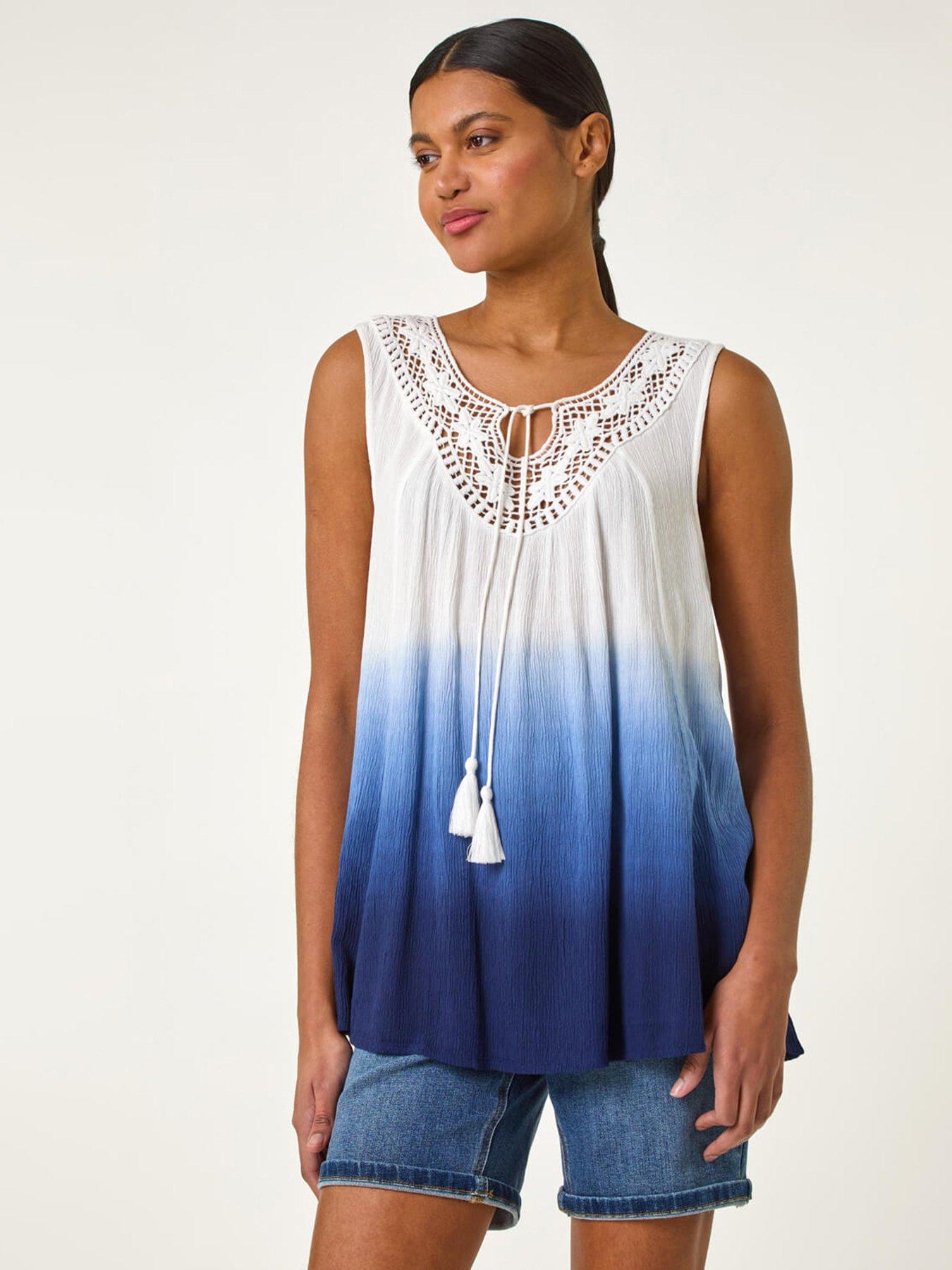 image of roman-cotton-lace-detail-ombre-vest-top-navy