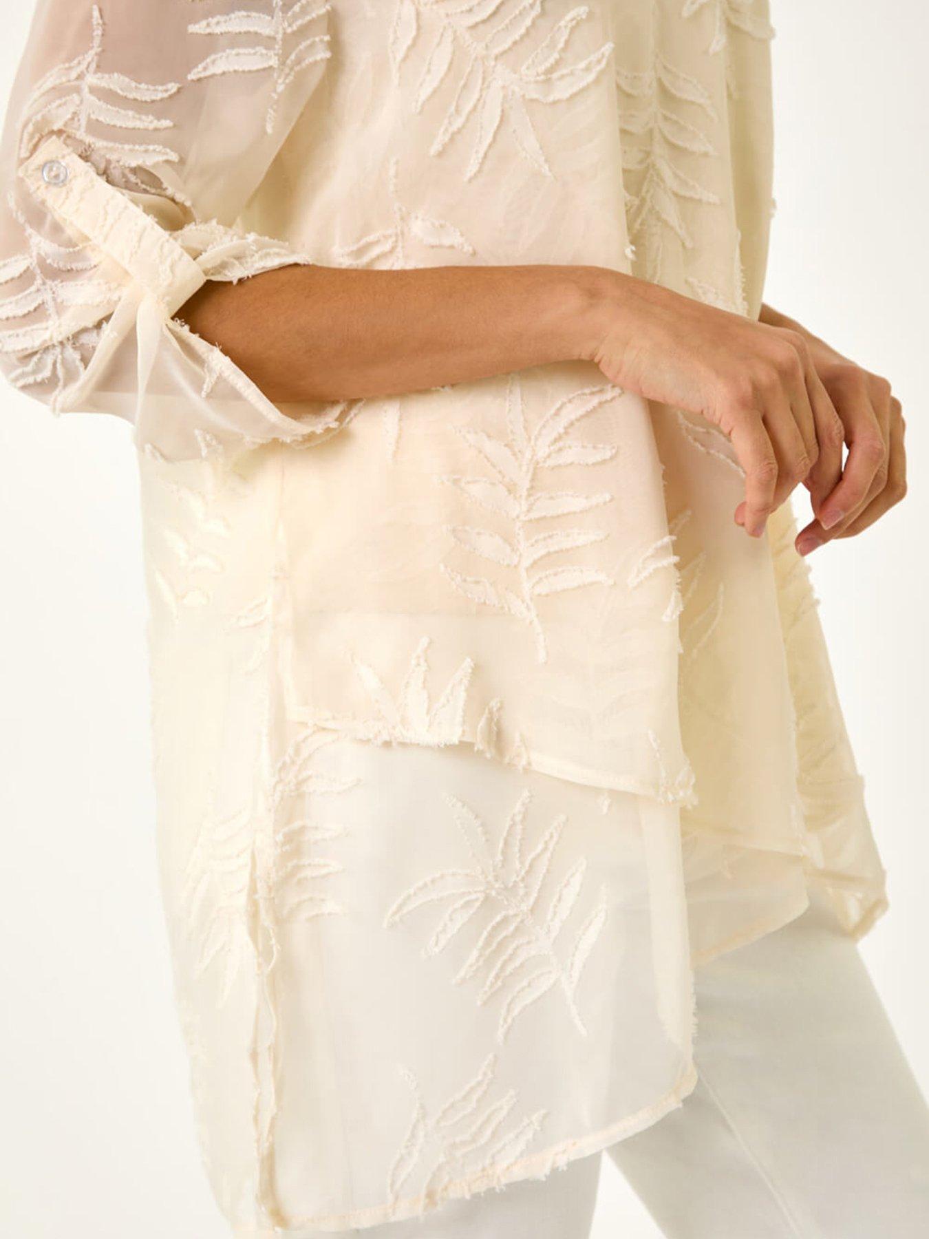 Image 5 of 5 of Roman Leaf Print Burnout Wrap Tunic Top - White