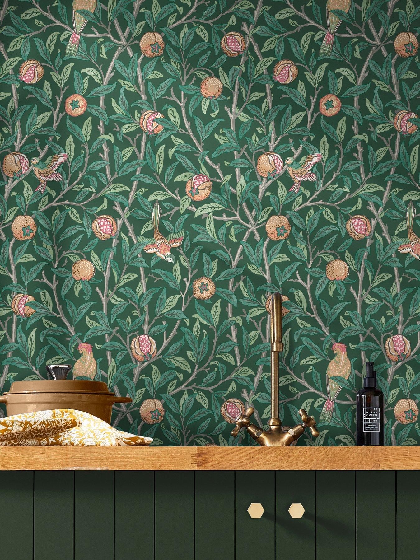 william-morris-at-home-william-morris-bird-pomegranate-deep-green-wallpaper