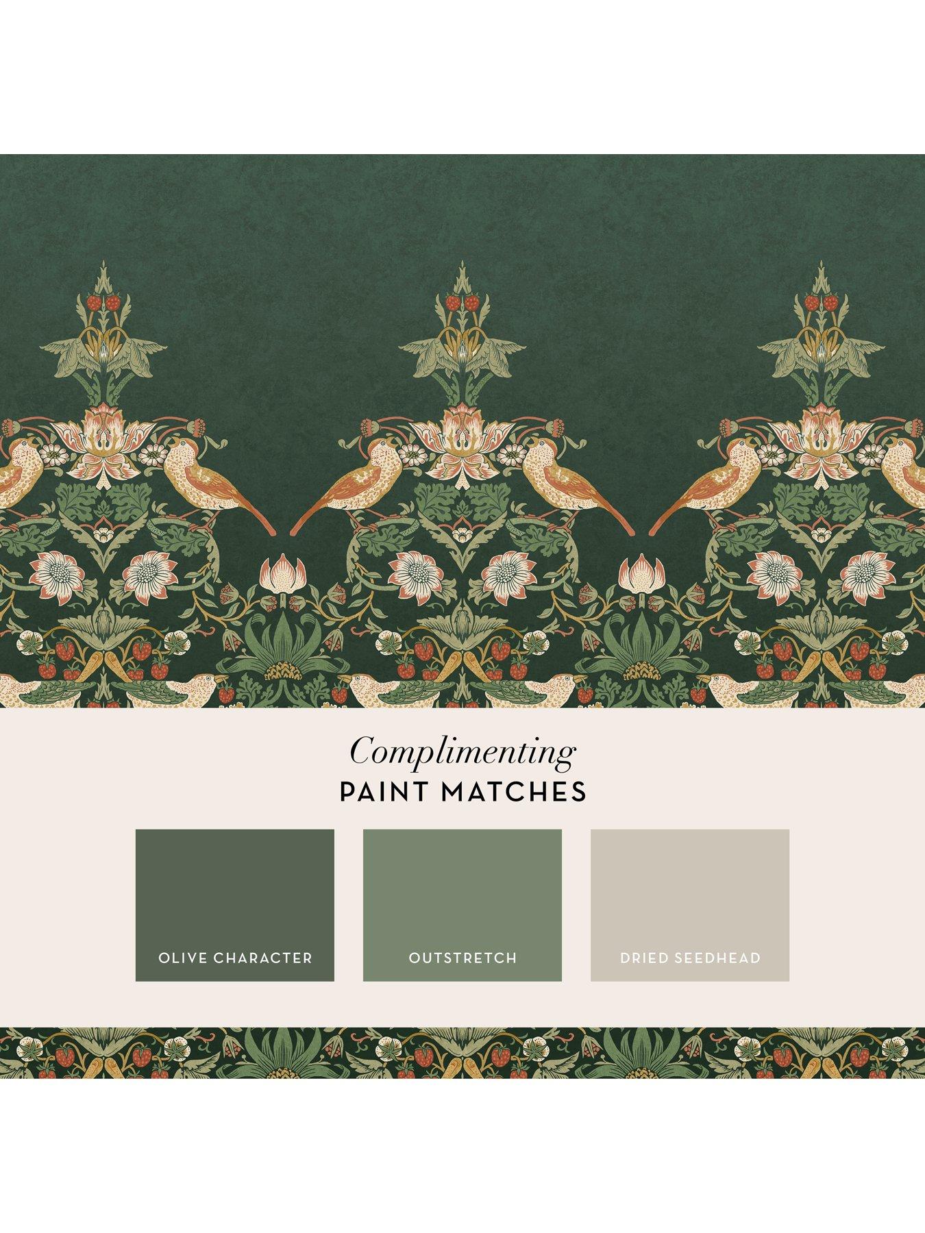  image of william-morris-at-home-william-morris-strawberry-thief-green-fixed-size-mural-wallpaper