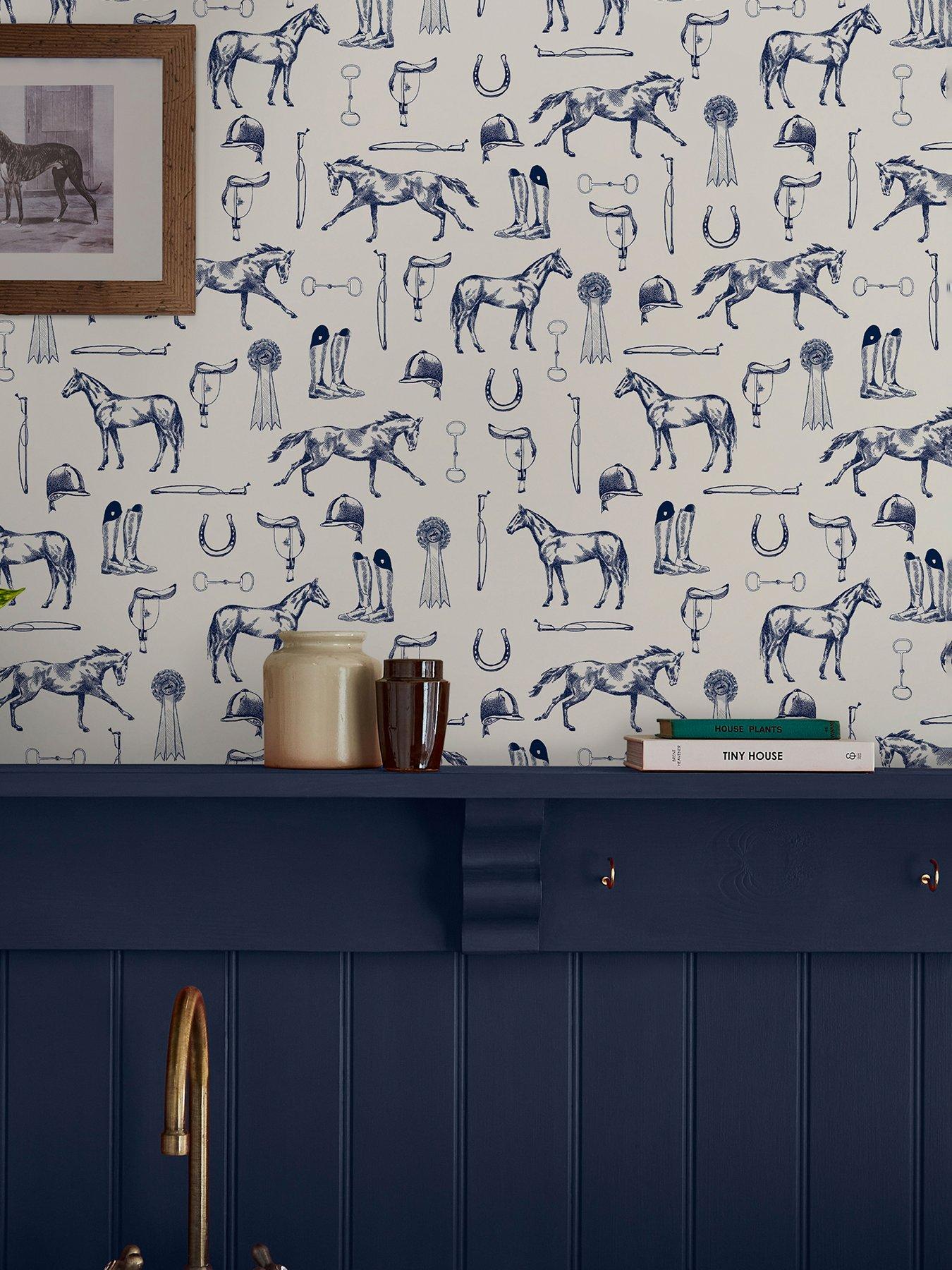  image of joules-sketched-equestrian-print-creamblue-wallpaper