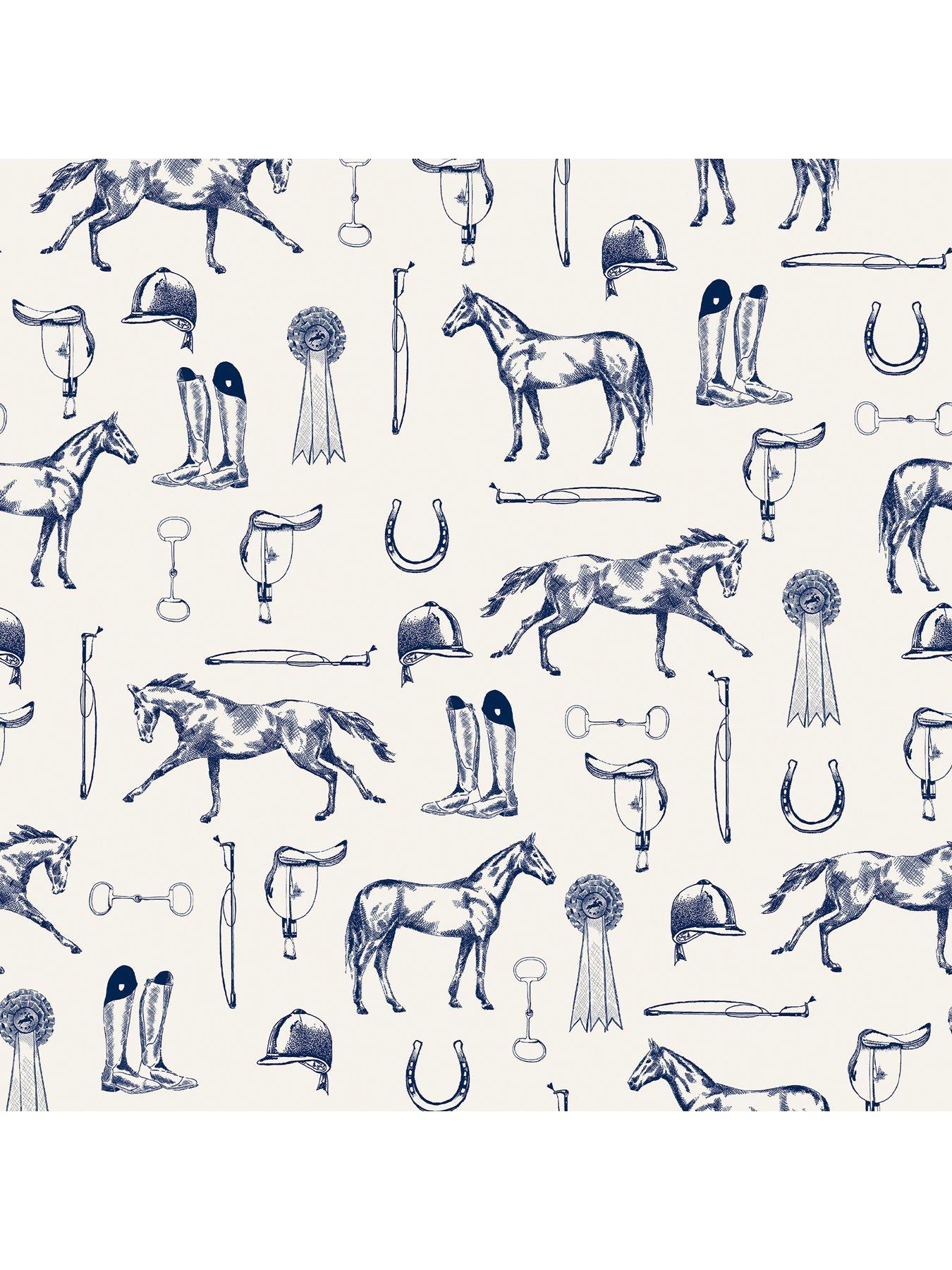  image of joules-sketched-equestrian-print-creamblue-wallpaper