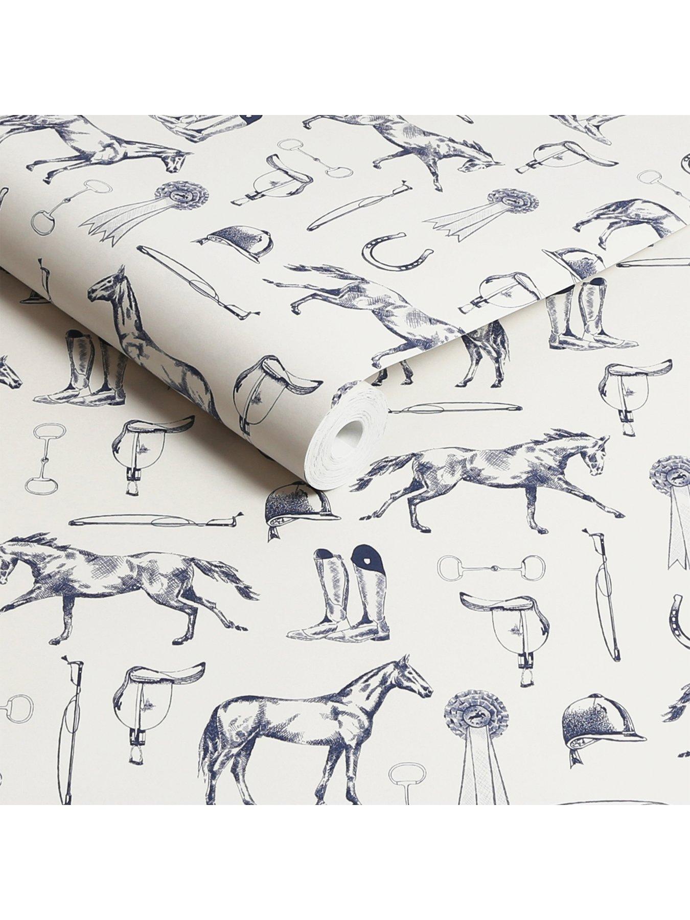  image of joules-sketched-equestrian-print-creamblue-wallpaper
