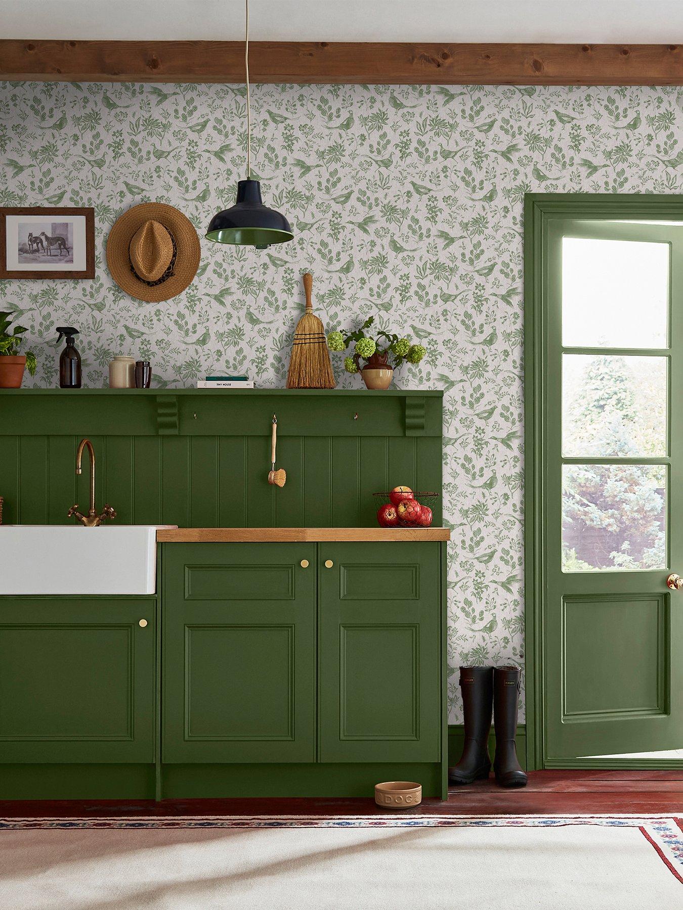 Joules Pheasant Print Linen/green Wallpaper