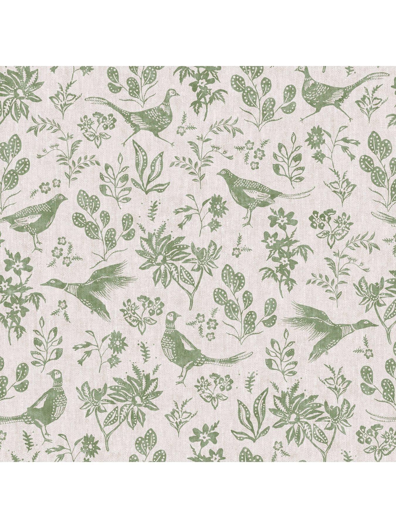  image of joules-pheasant-print-linengreen-wallpaper