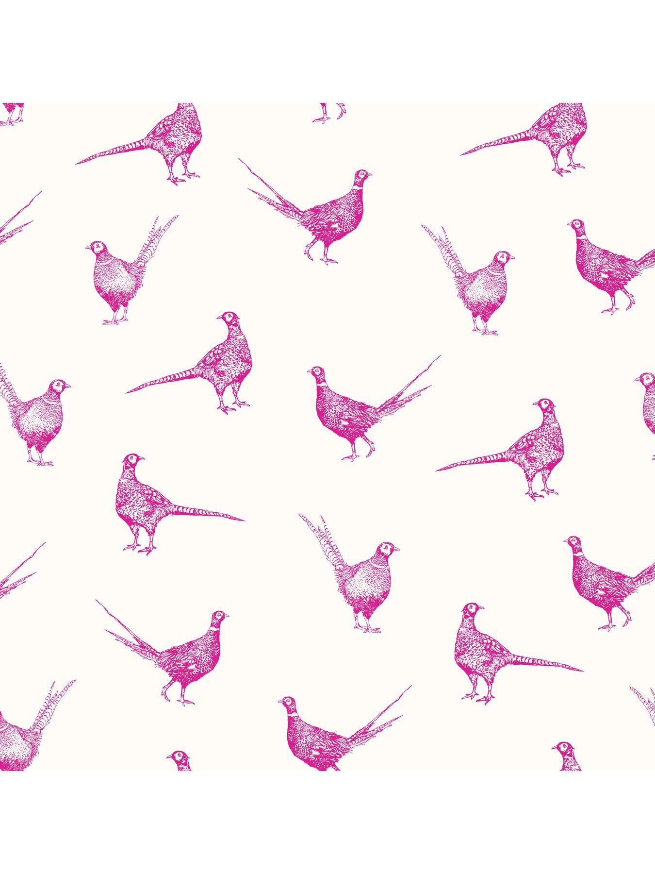 Image 2 of 4 of Joules Flirty Pheasants Truly Pink Wallpaper