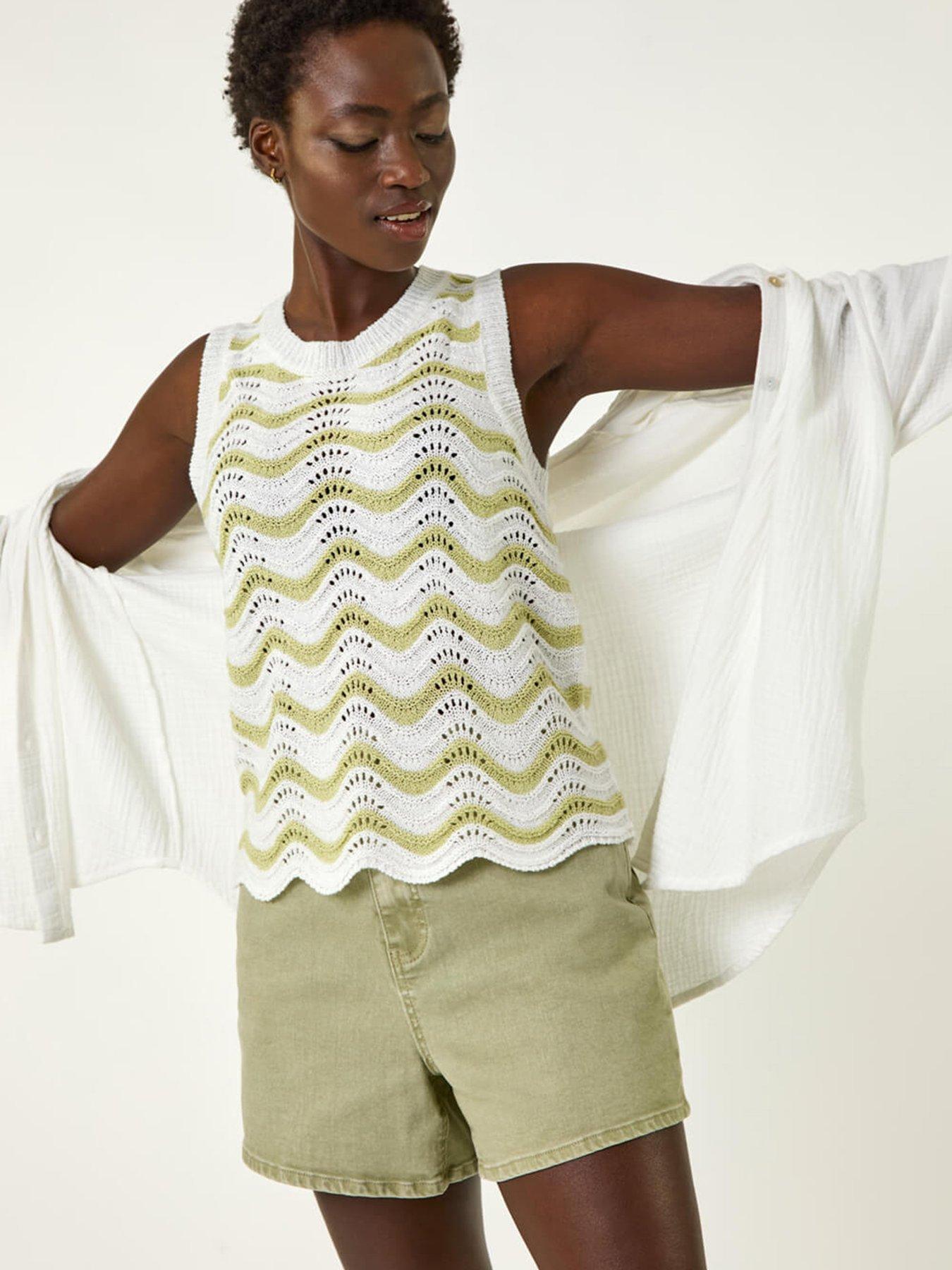 undefined Scallop Wave Knitted Vest -  White