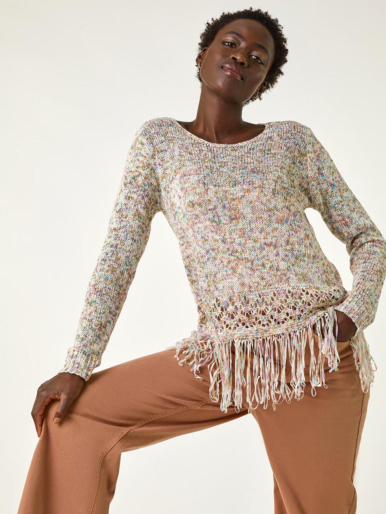undefined Light Weight Fringe Hem Knitted Jumper -  Multi