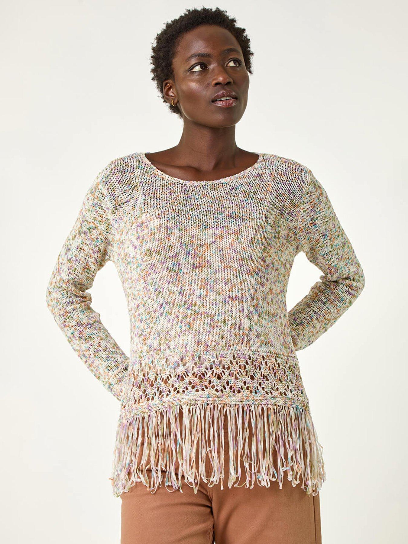 Image 4 of 5 of Roman Light Weight Fringe Hem Knitted Jumper -  Multi