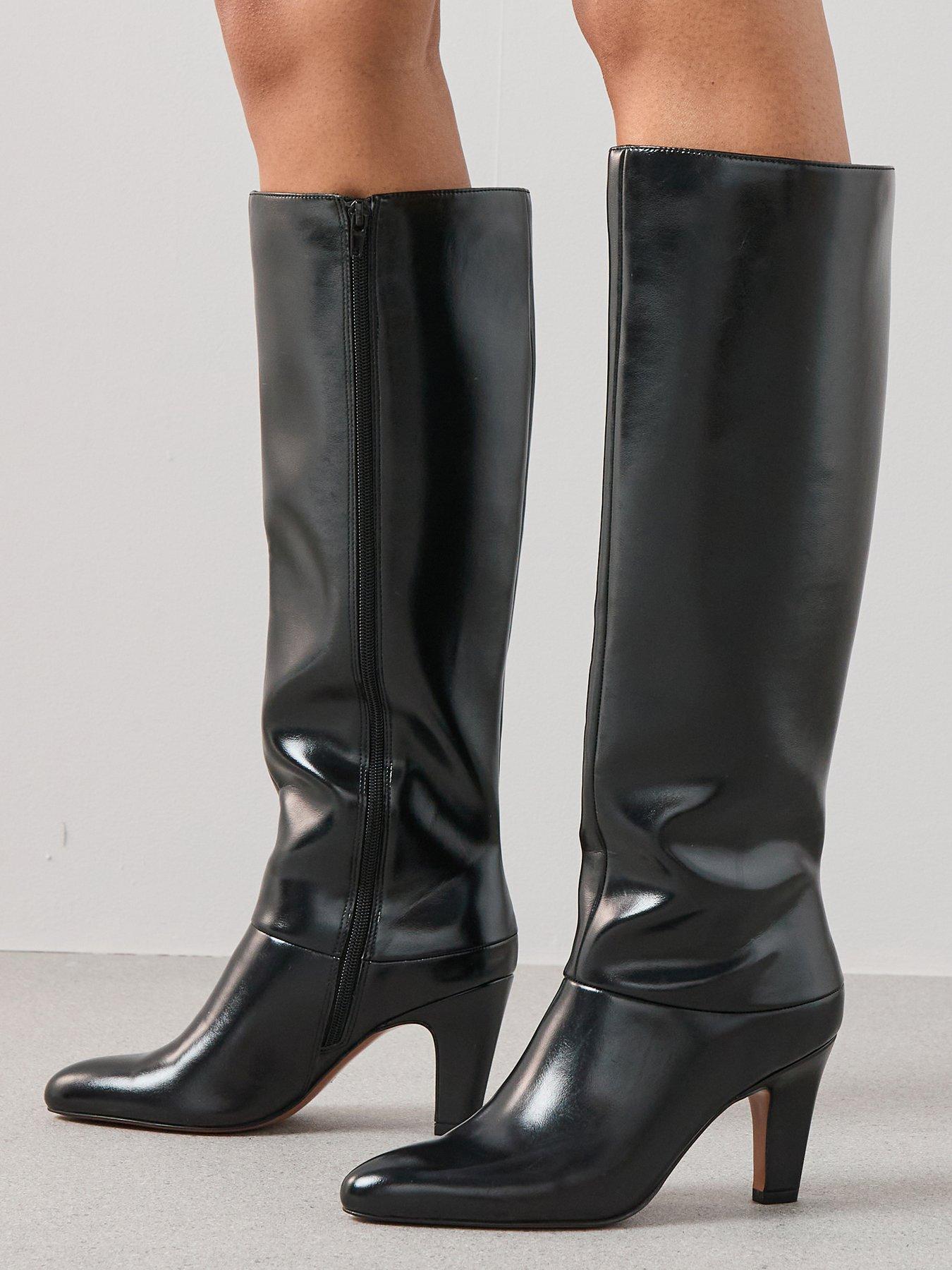 undefined Block Heel Straight Leg Knee Boots - Black