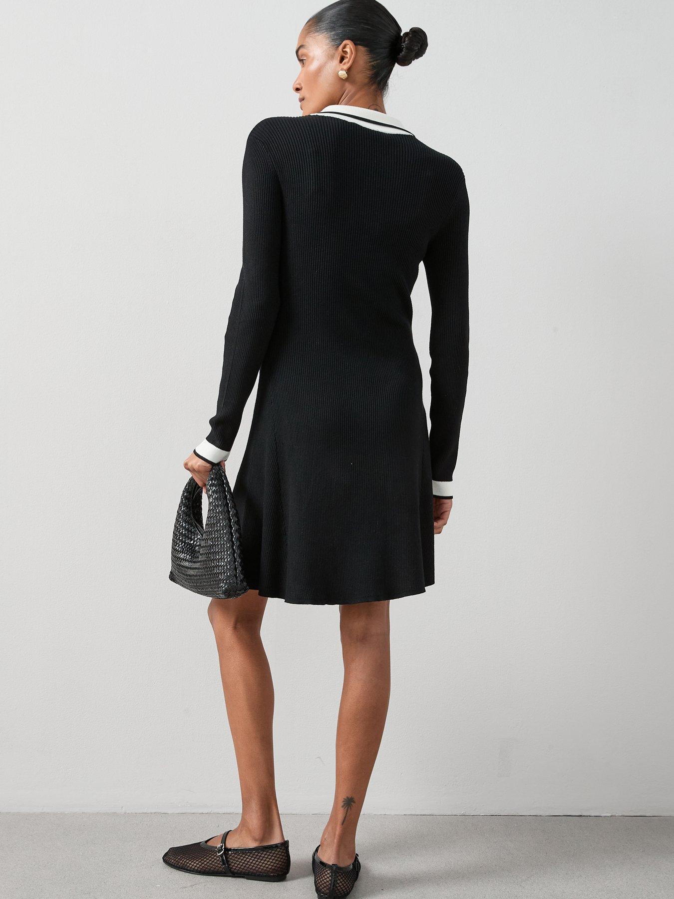 Image 2 of 6 of The Very Collection Collared Neck Contrast Button Down Mini Dress - Black