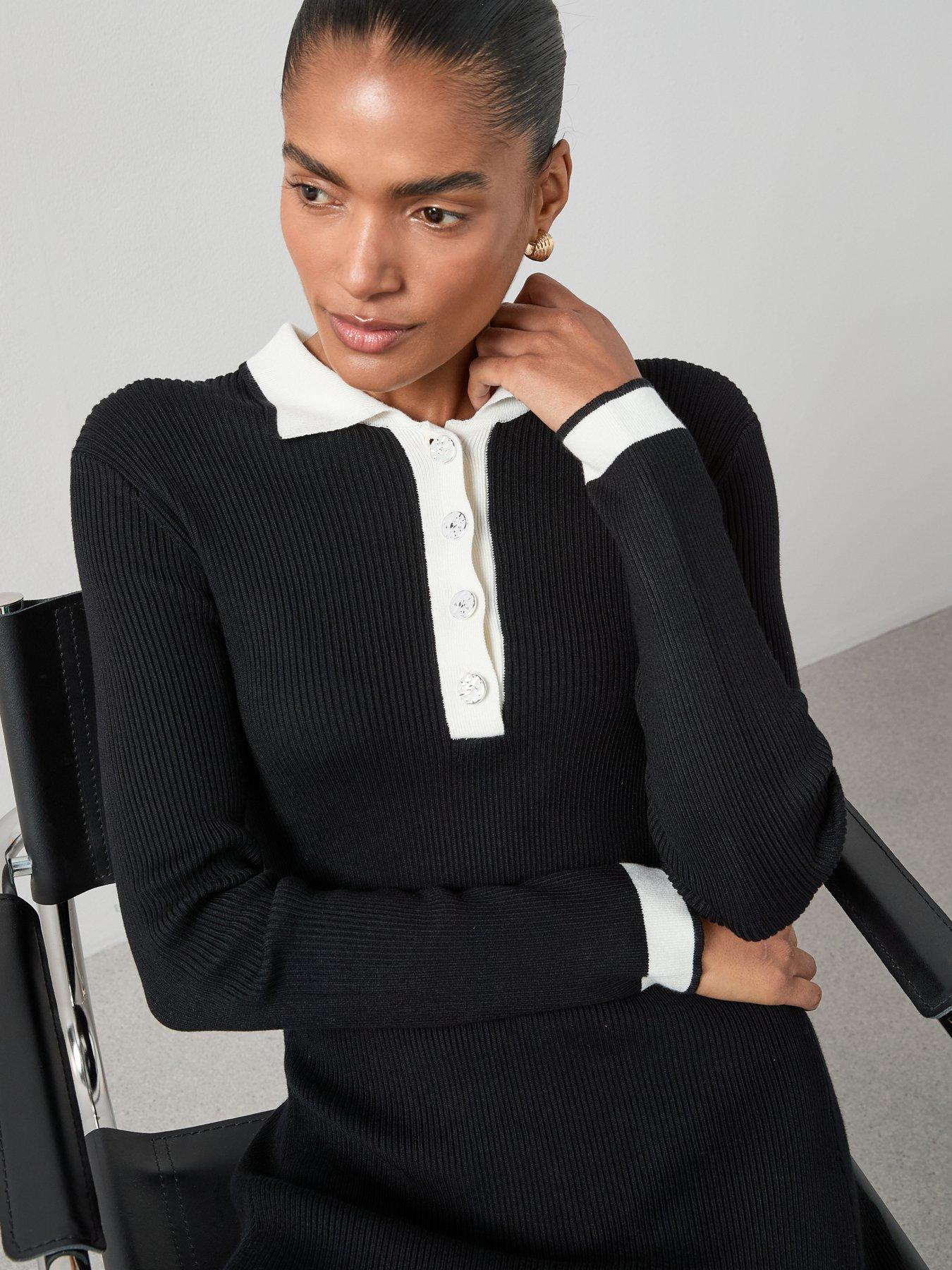 Image 4 of 6 of The Very Collection Collared Neck Contrast Button Down Mini Dress - Black