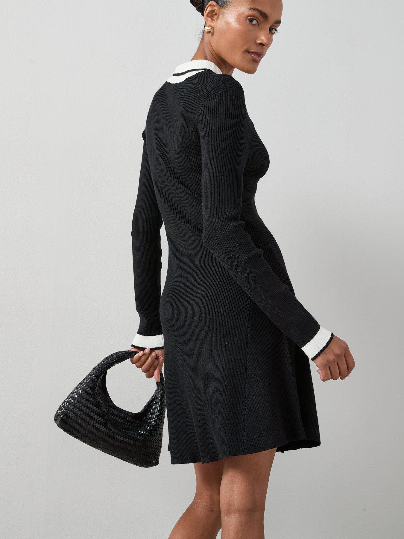 Image 5 of 6 of The Very Collection Collared Neck Contrast Button Down Mini Dress - Black