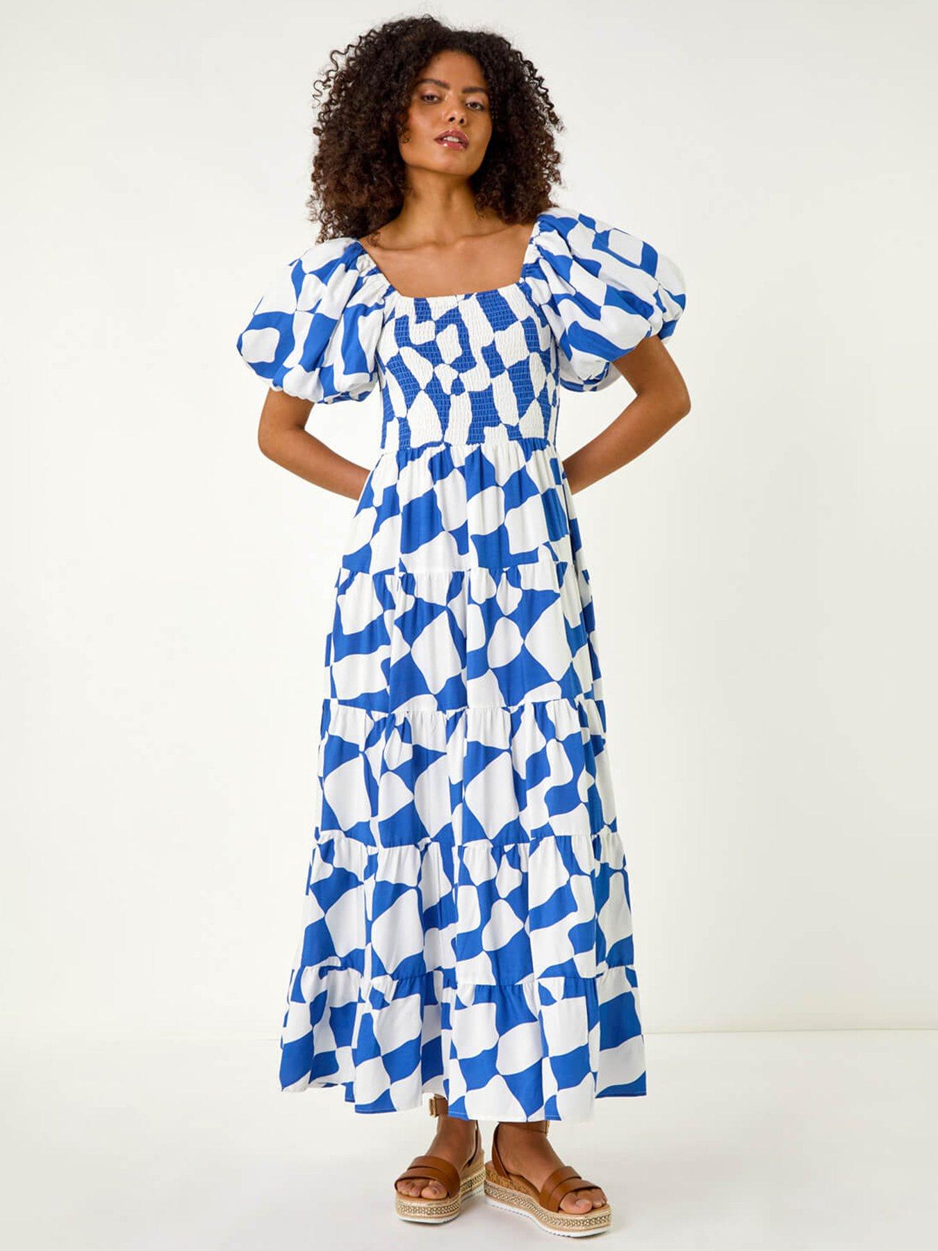 undefined Dusk Geo Print Tiered Dress -  Blue