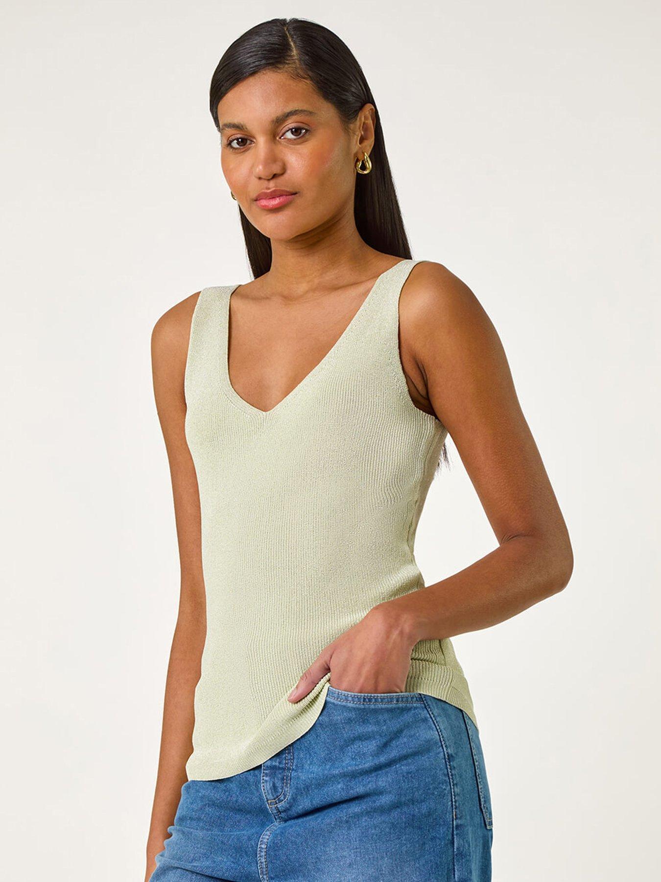 undefined Shimmer V-neck Knitted Vest -  Green
