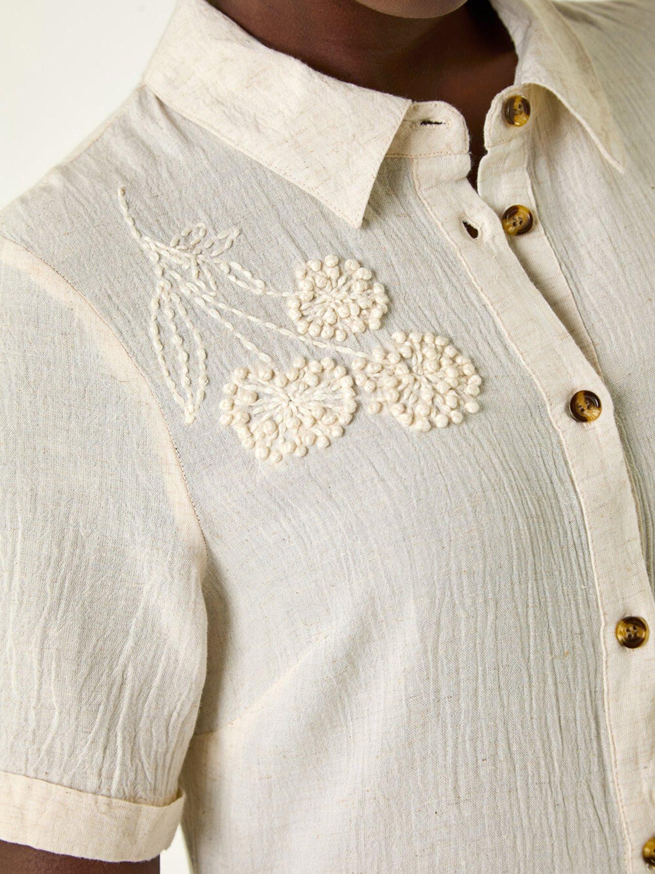 Image 5 of 5 of Roman Embroidery Detail Tiered Midi Dress -  Beige