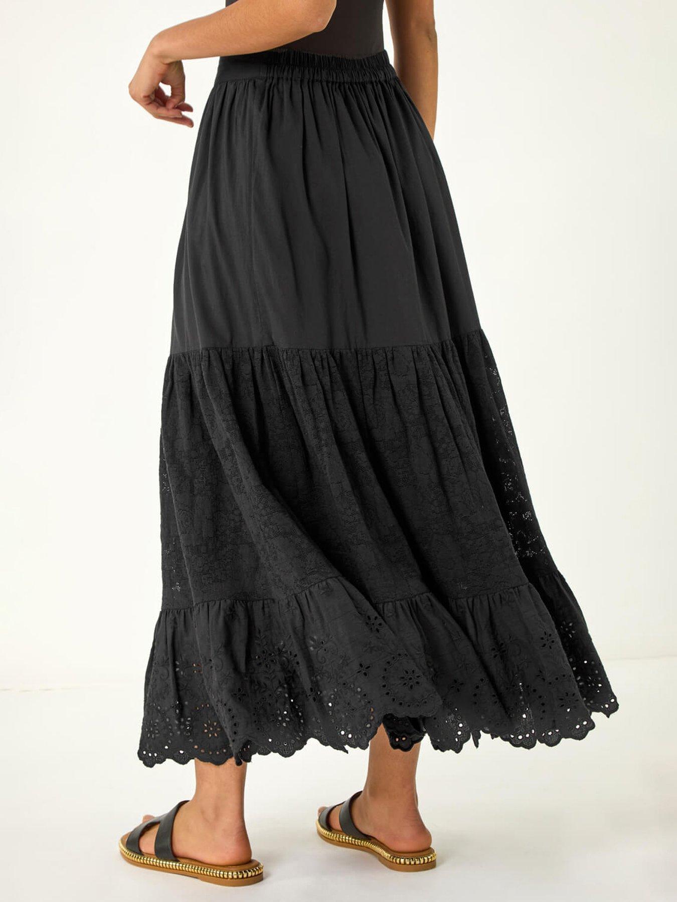 Image 2 of 5 of Roman Tiered Broderie Maxi Skirt -  Black