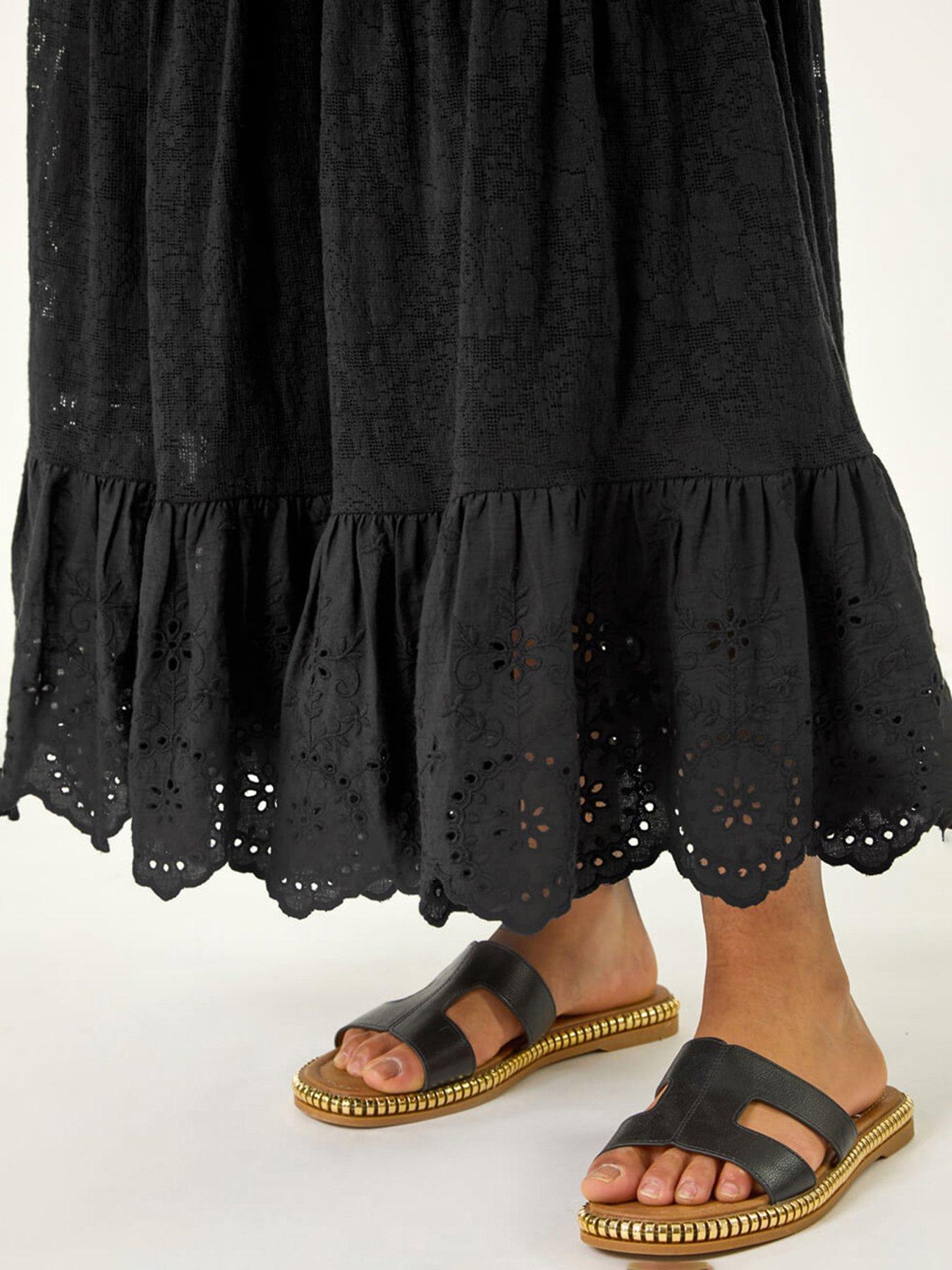 Image 5 of 5 of Roman Tiered Broderie Maxi Skirt -  Black
