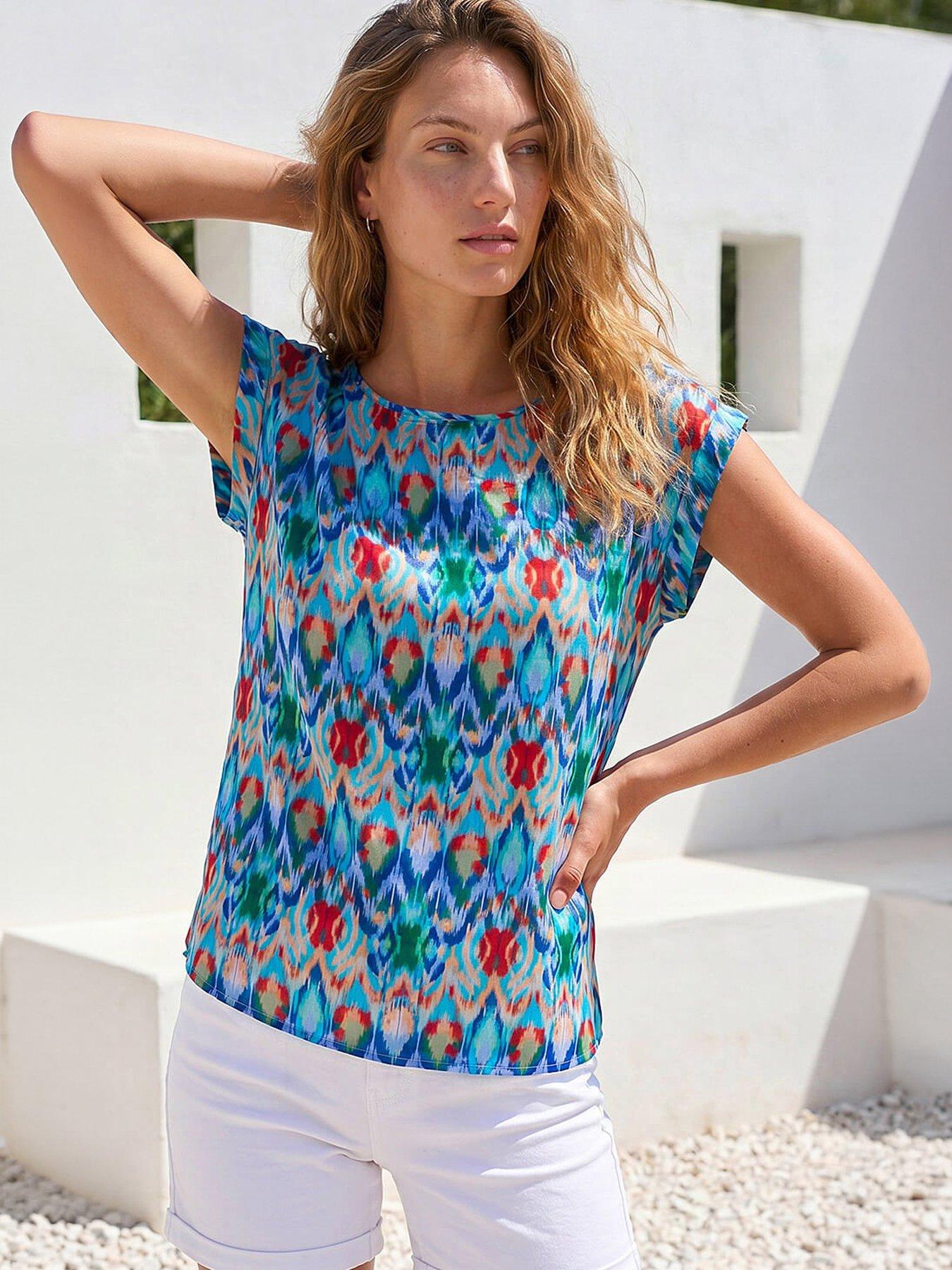 Roman Abstract Print Shell Top - Blue