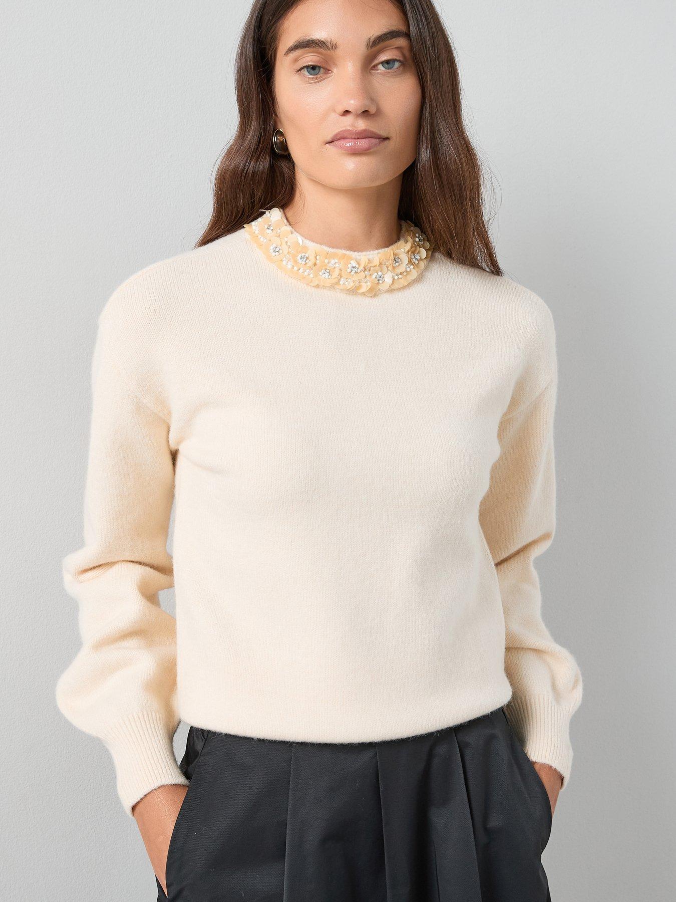undefined Embellished Neckline Balloon Sleeve Jumper - Lemon