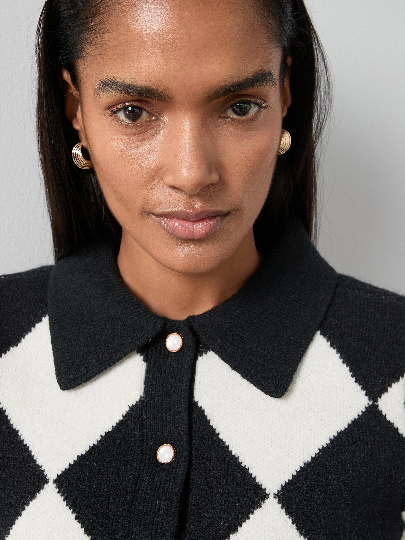 Image 5 of 6 of The Very Collection Collared Neck Argyle Cardigan - Black/Multi